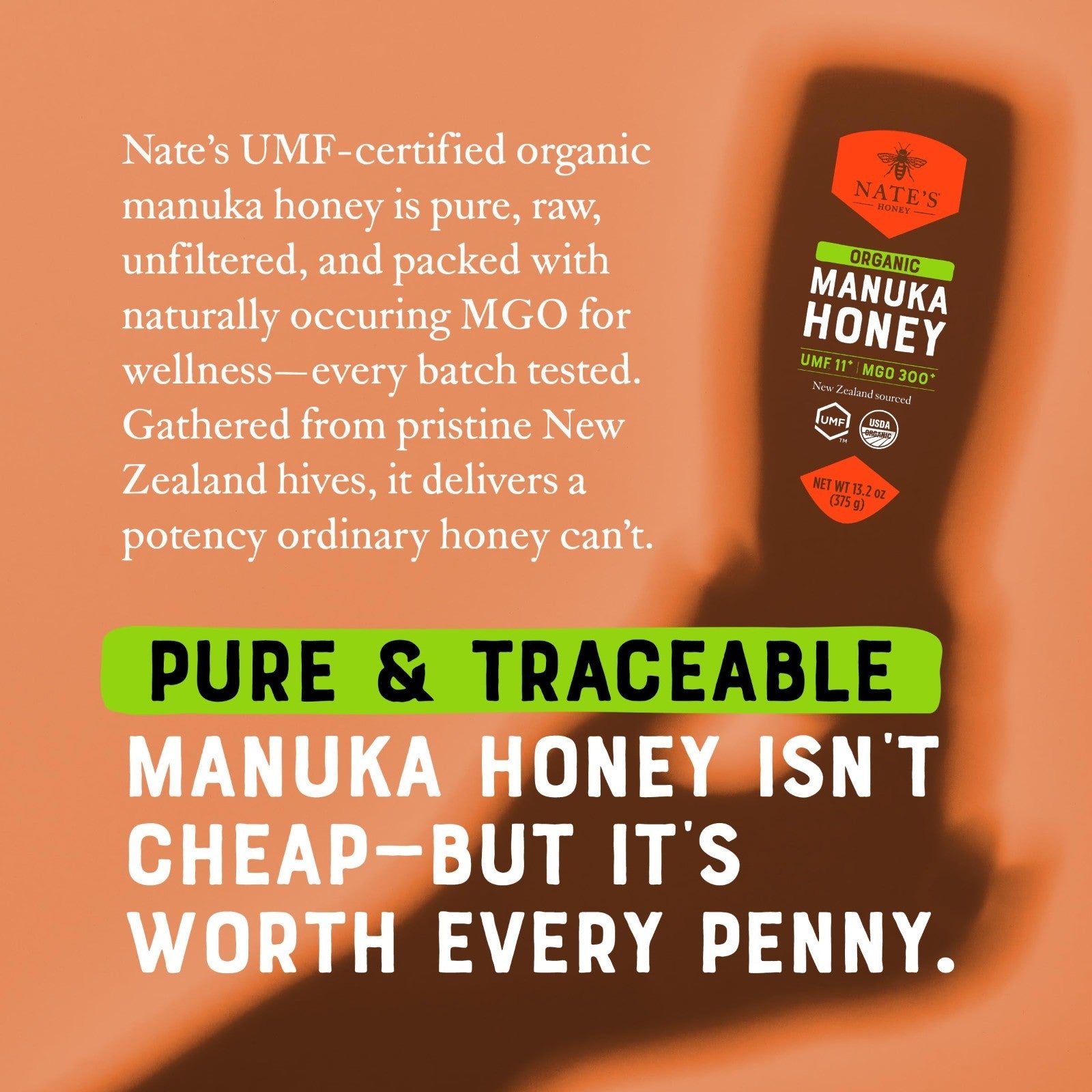 Organic Manuka Honey 13.2 oz Squeeze Bottle | MGO 300+ UMF 11+ USDA Certified6