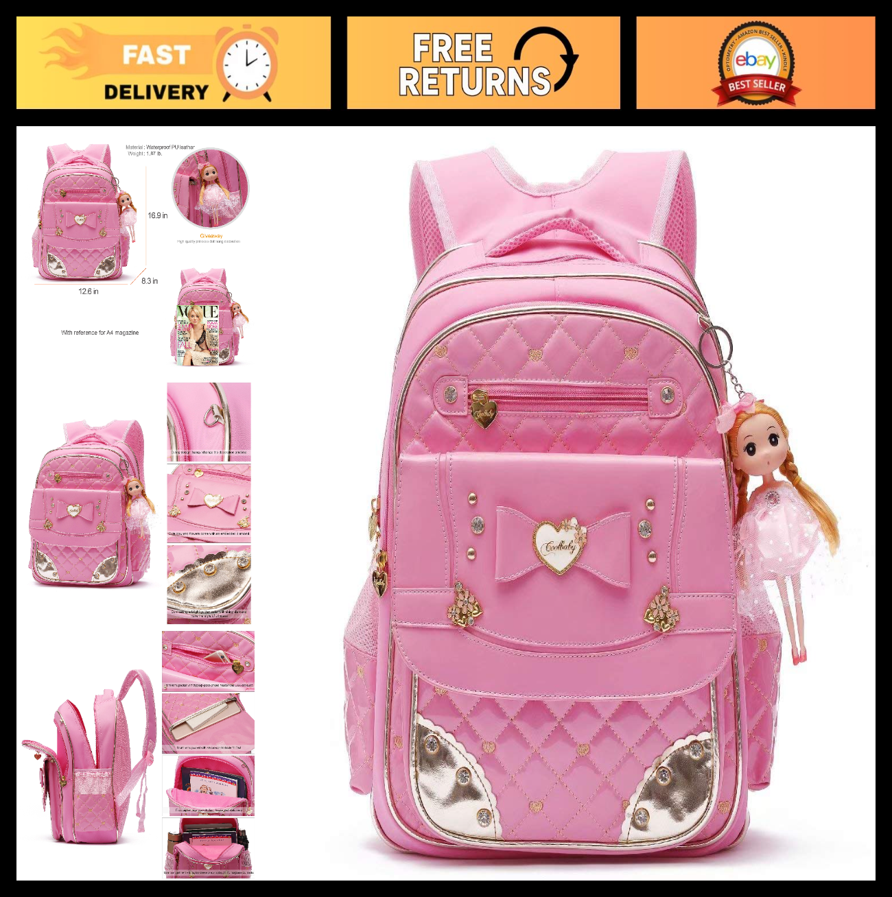 Cute Waterproof Backpack for Girls   Large Toddler School Bag & Travel Daypack0