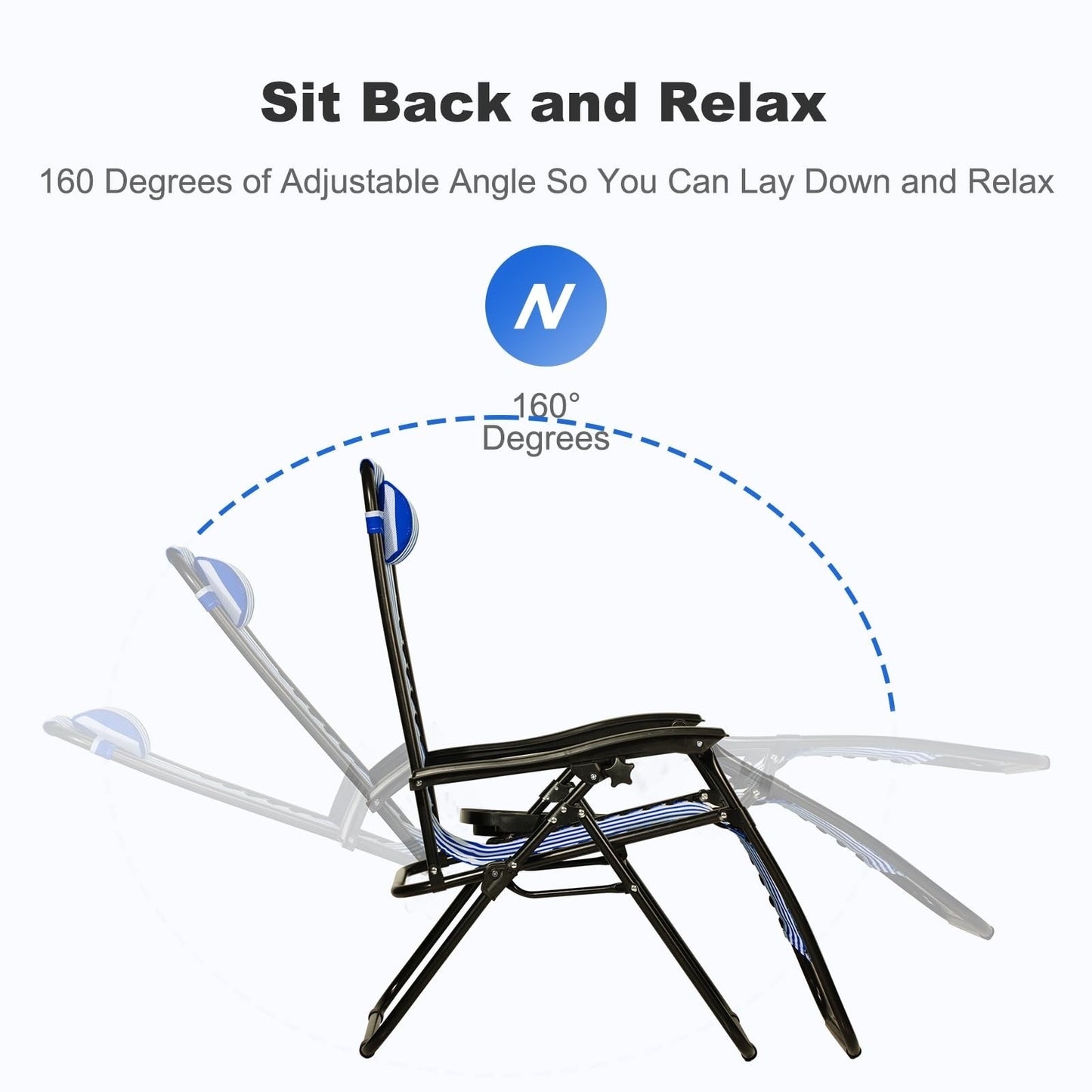 Set of 2 Adjustable Zero Gravity Lounge Chairs   Steel Mesh Recliners with Pillo3