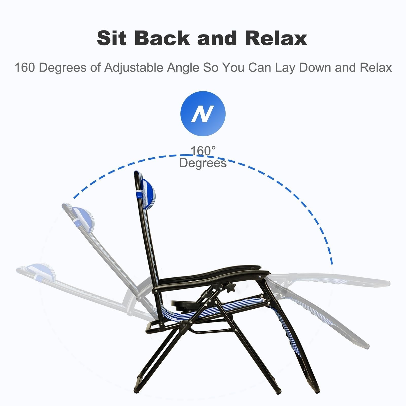 Set of 2 Adjustable Zero Gravity Lounge Chairs   Steel Mesh Recliners with Pillo3
