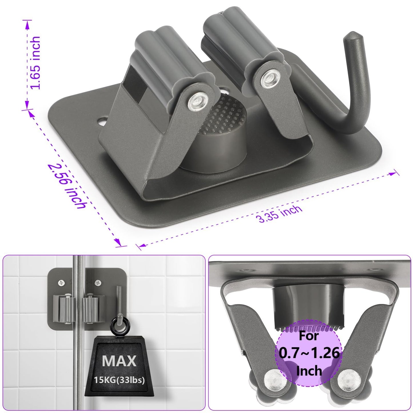 Stainless Steel Broom Holder Wall Mount Rack - Mop & Tool Organizer Storage Solu2