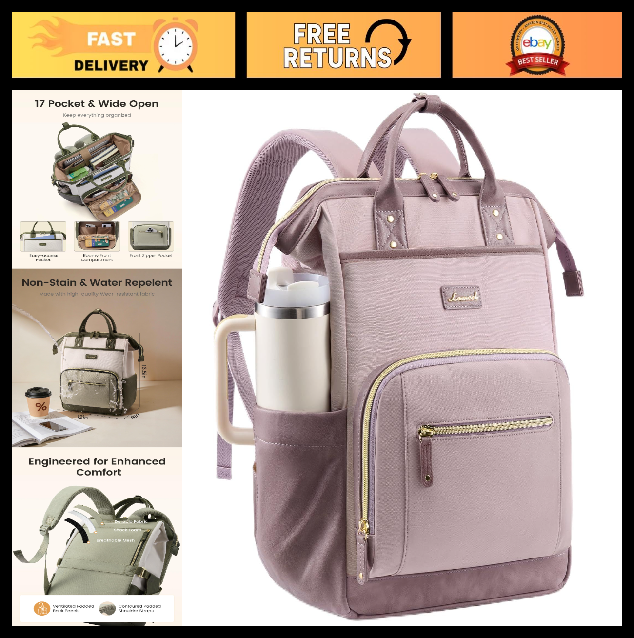 Stylish 15.6" Laptop Backpack with Tumbler Holder, Cute Travel Work Bag, Gray0