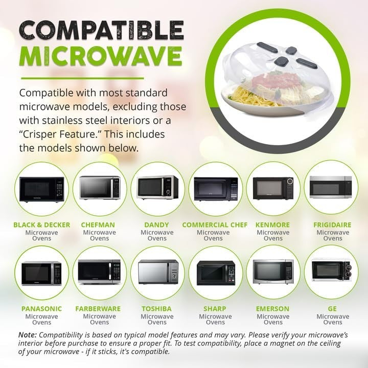 Magnetic Microwave Splatter Cover   12" BPA Free, Vented Lid, Anti Splash, Dishw5