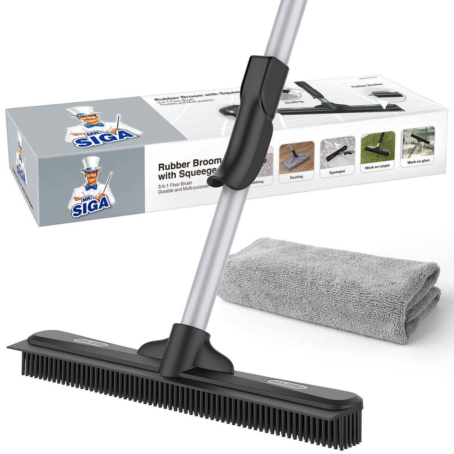 Pet Hair Removal Rubber Broom with Built-in Squeegee for Easy Cleaning1