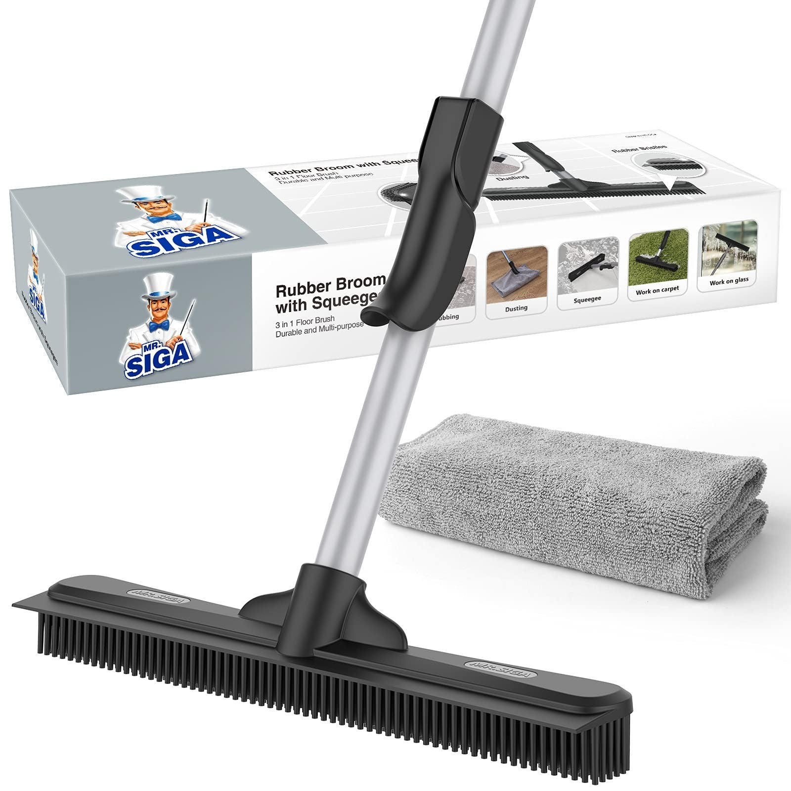 Pet Hair Removal Rubber Broom with Built-in Squeegee for Easy Cleaning1