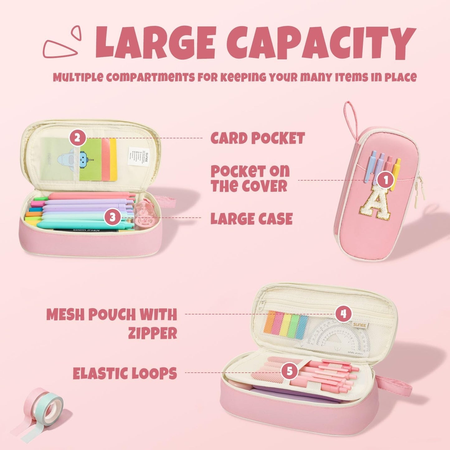 Kawaii Big Capacity Pencil Case, Personalized Zipper Pouch, Cute Stationery Orga3
