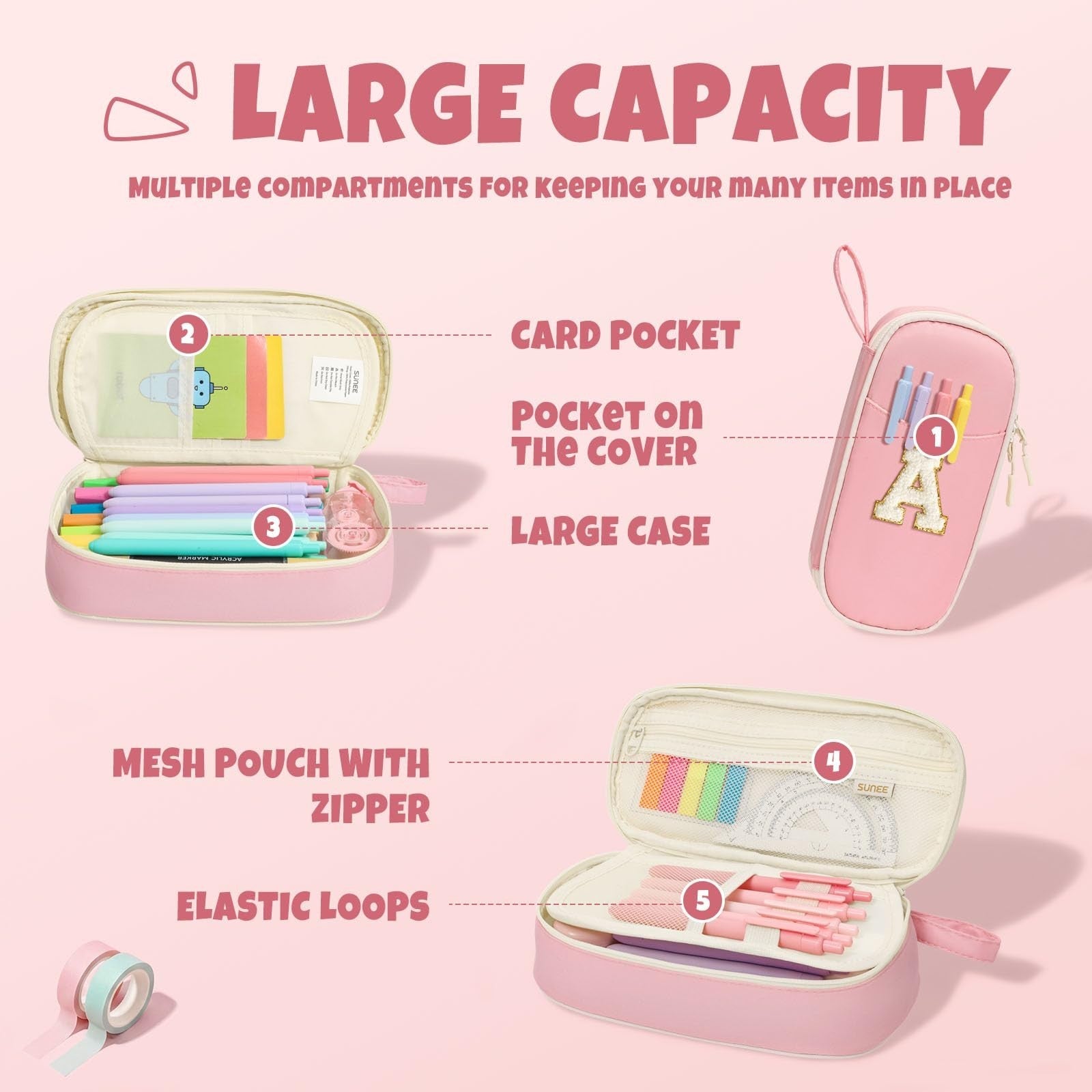 Kawaii Big Capacity Pencil Case, Personalized Zipper Pouch, Cute Stationery Orga3