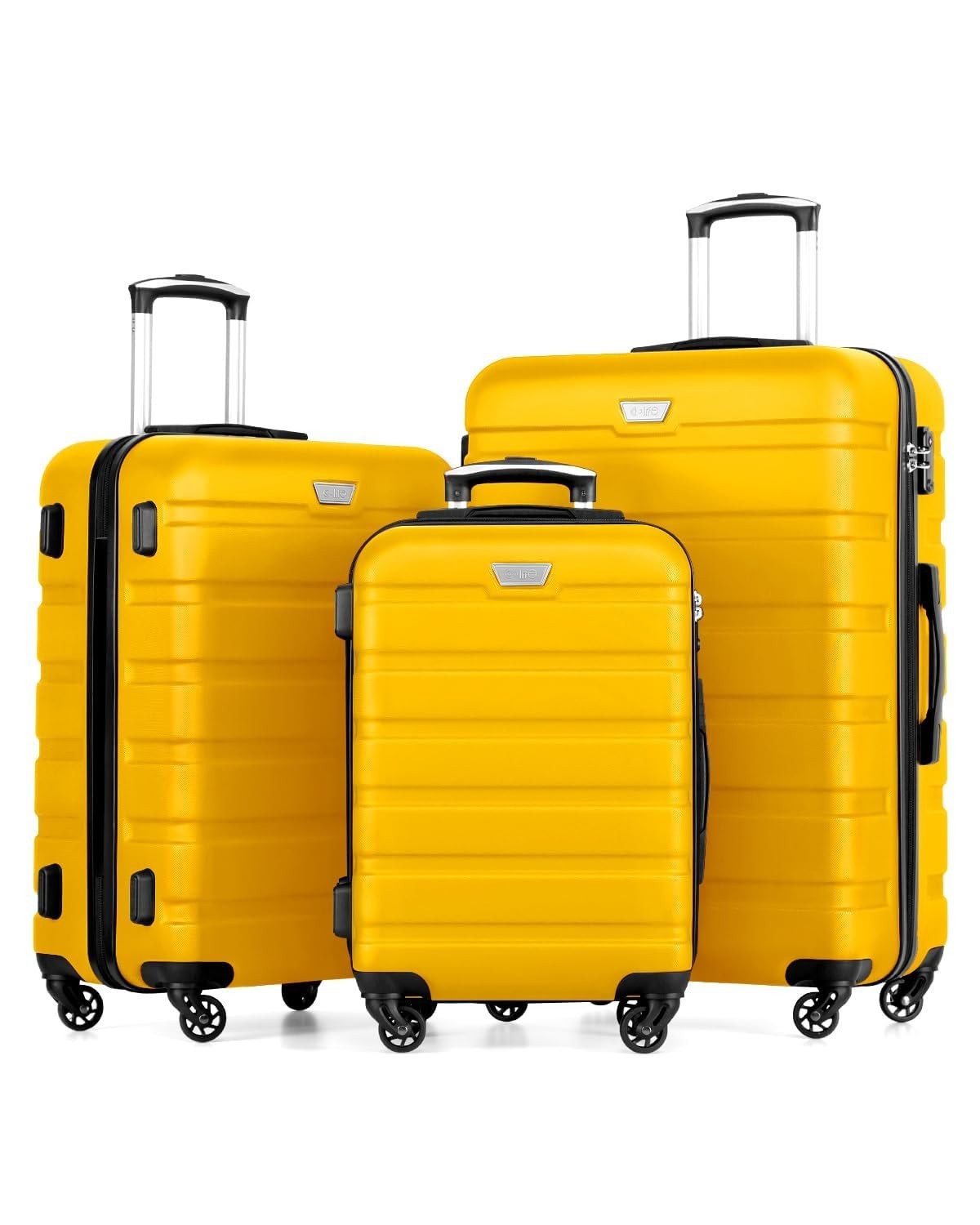 Lightweight Hardshell Luggage Set, 3-Piece Yellow Suitcase with 360° Spinner Whe1