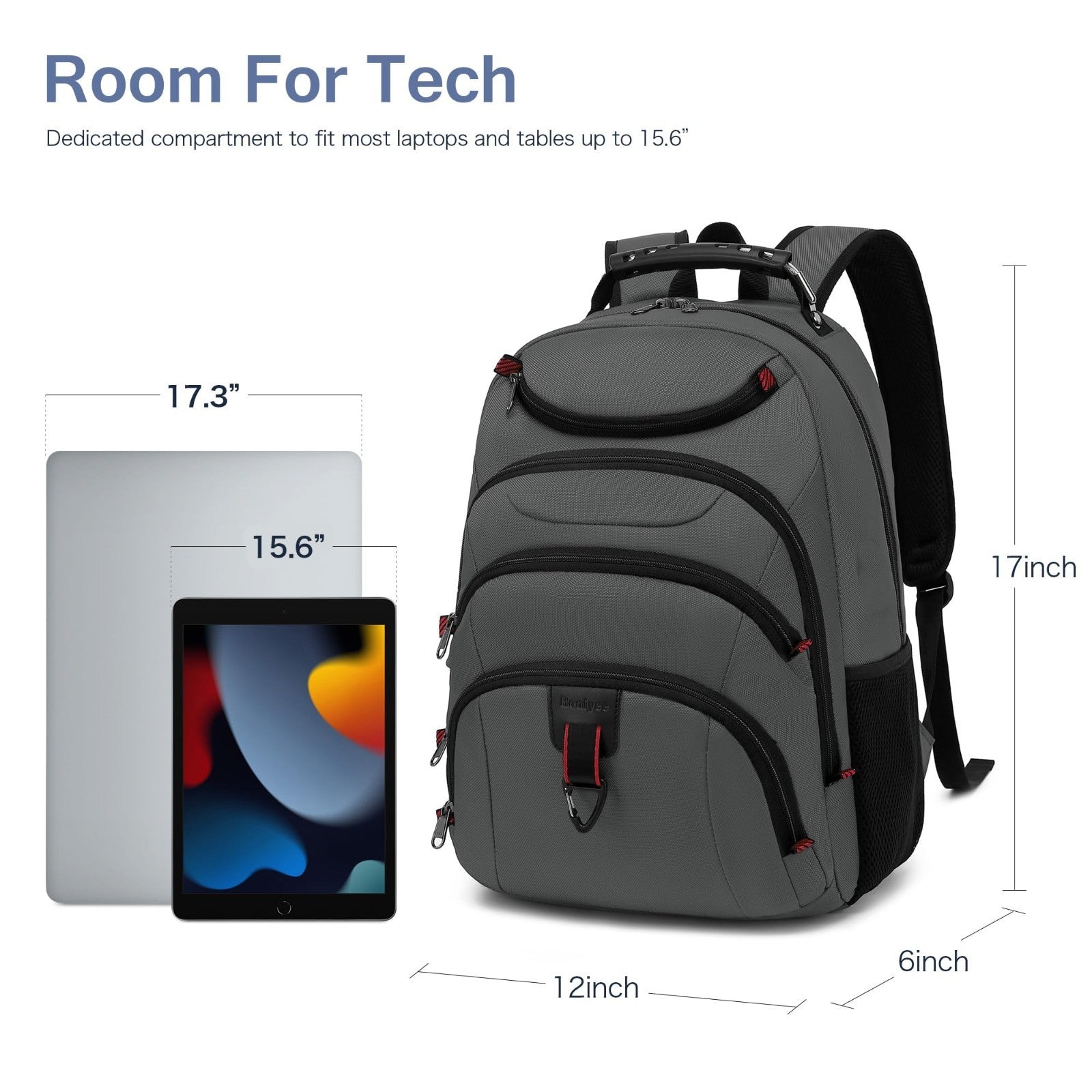15.6" Waterproof Laptop Backpack with USB Port, Anti Theft Travel Bag for Work &4