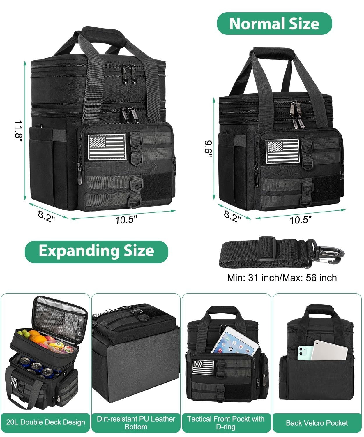 Tactical Insulated Lunch Bag - Large Heavy Duty Cooler, Leakproof & Expandable f2