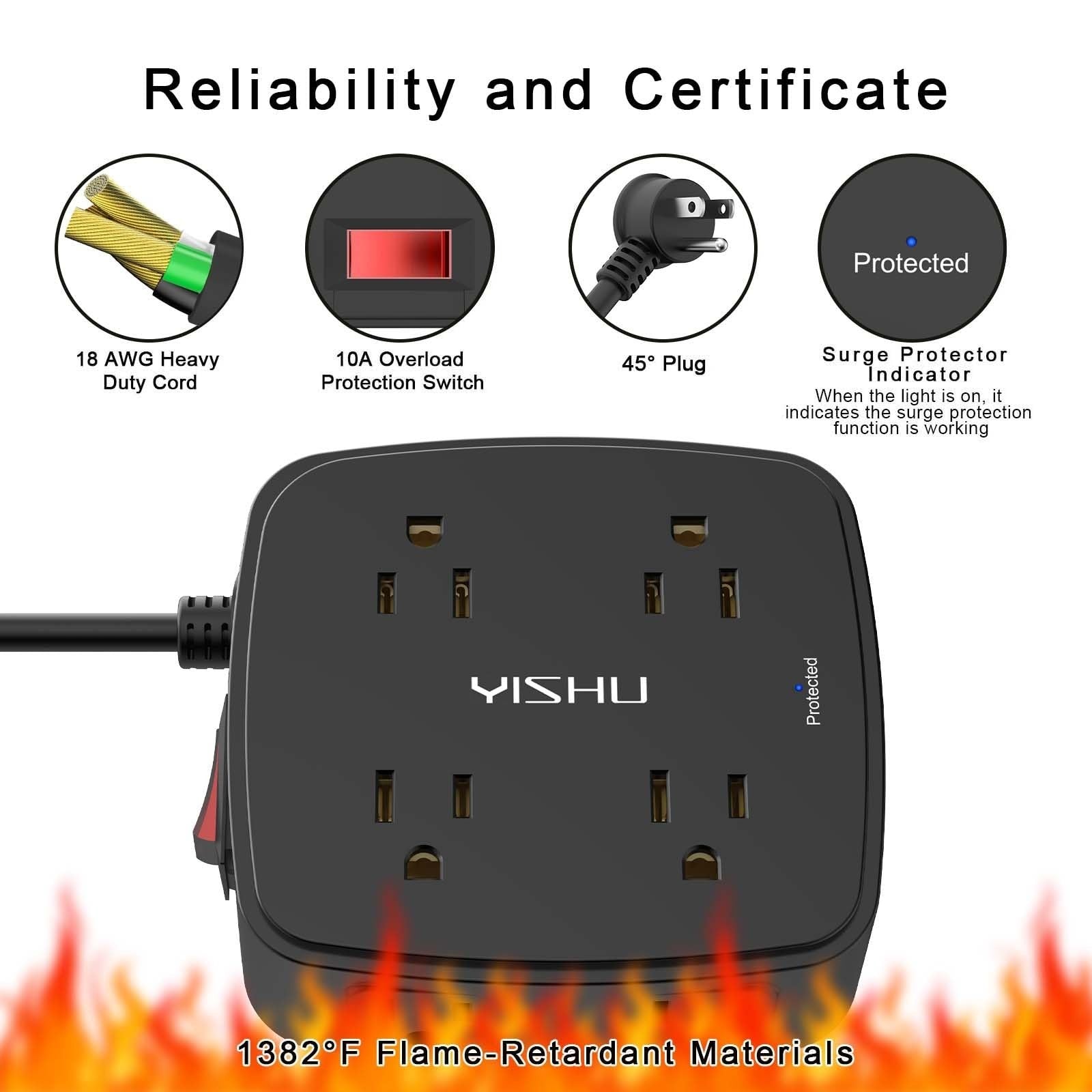 6ft Surge Protector Power Strip   8 Outlet Power Hub & 4 USB Ports, Flat Plug, W5