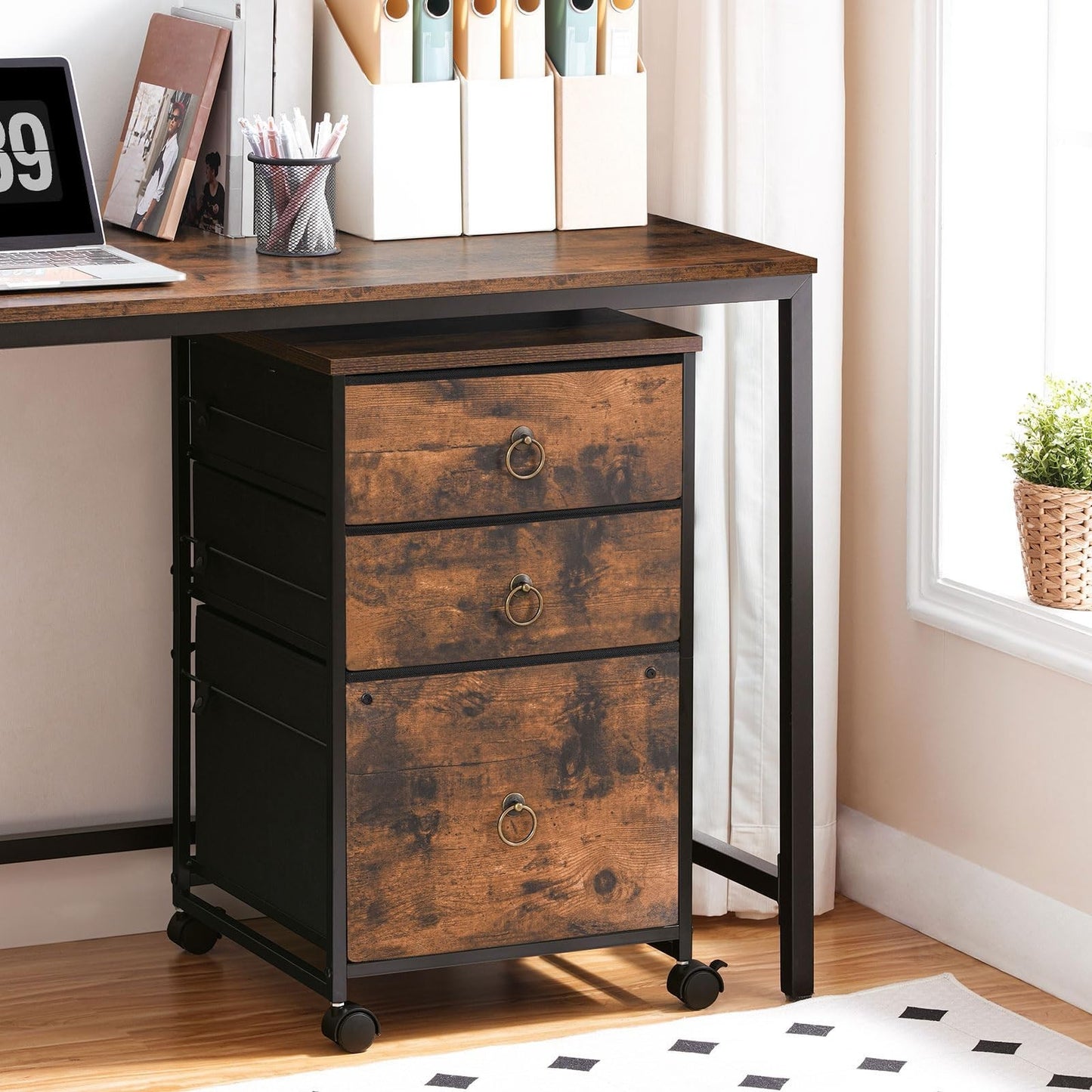 Mobile File Cabinet with 3 Drawers, Rolling Under Desk Cart for Home Office, Rus4