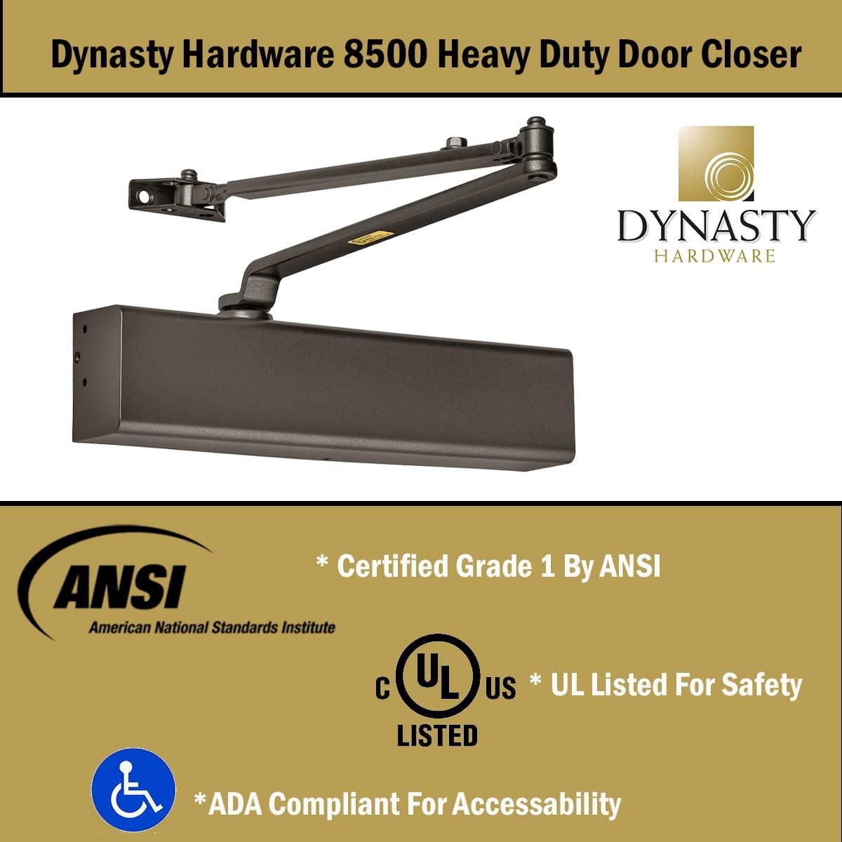 Heavy Duty Hydraulic Door Closer, Adjustable Spring Size 1 6, ADA Compliant, Sur4