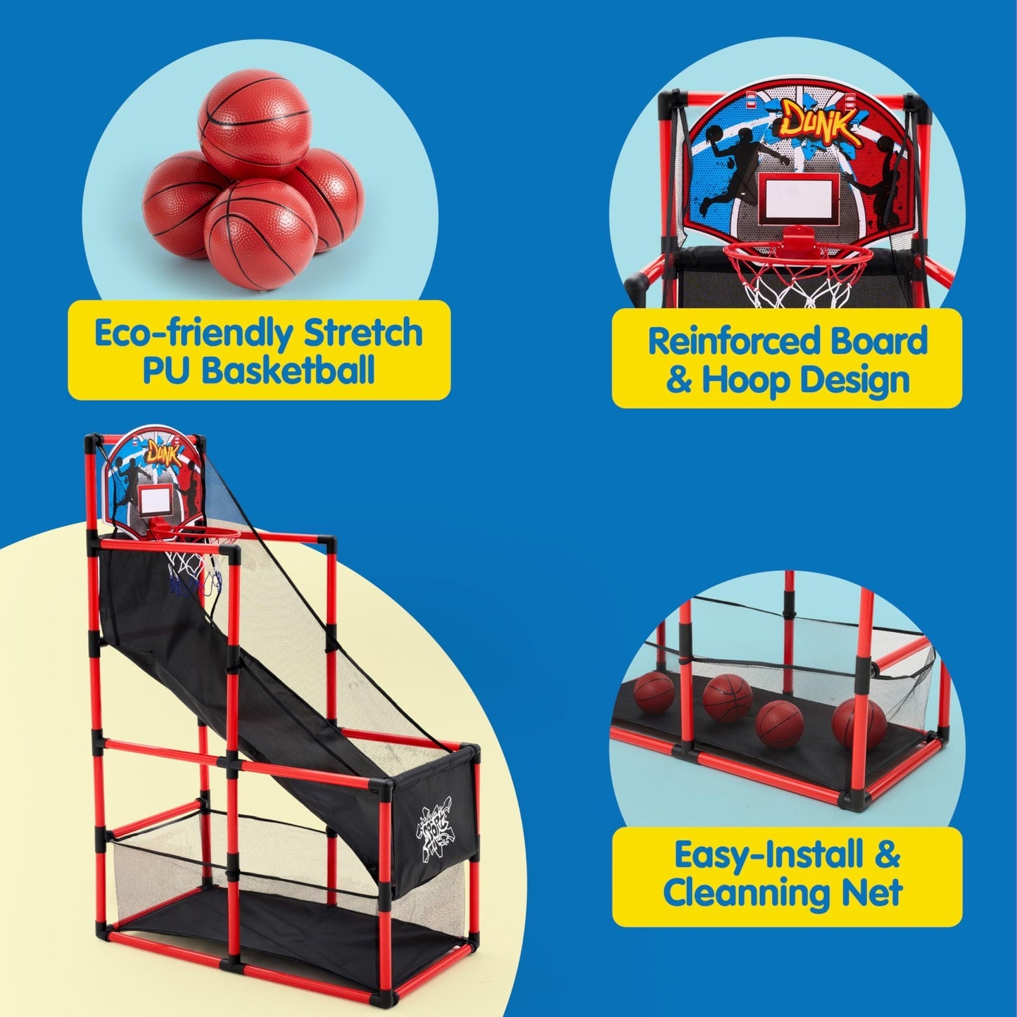 Indoor Arcade Basketball Game Set for Kids 3+, Easy Setup Sports Toy with 4 Ball3