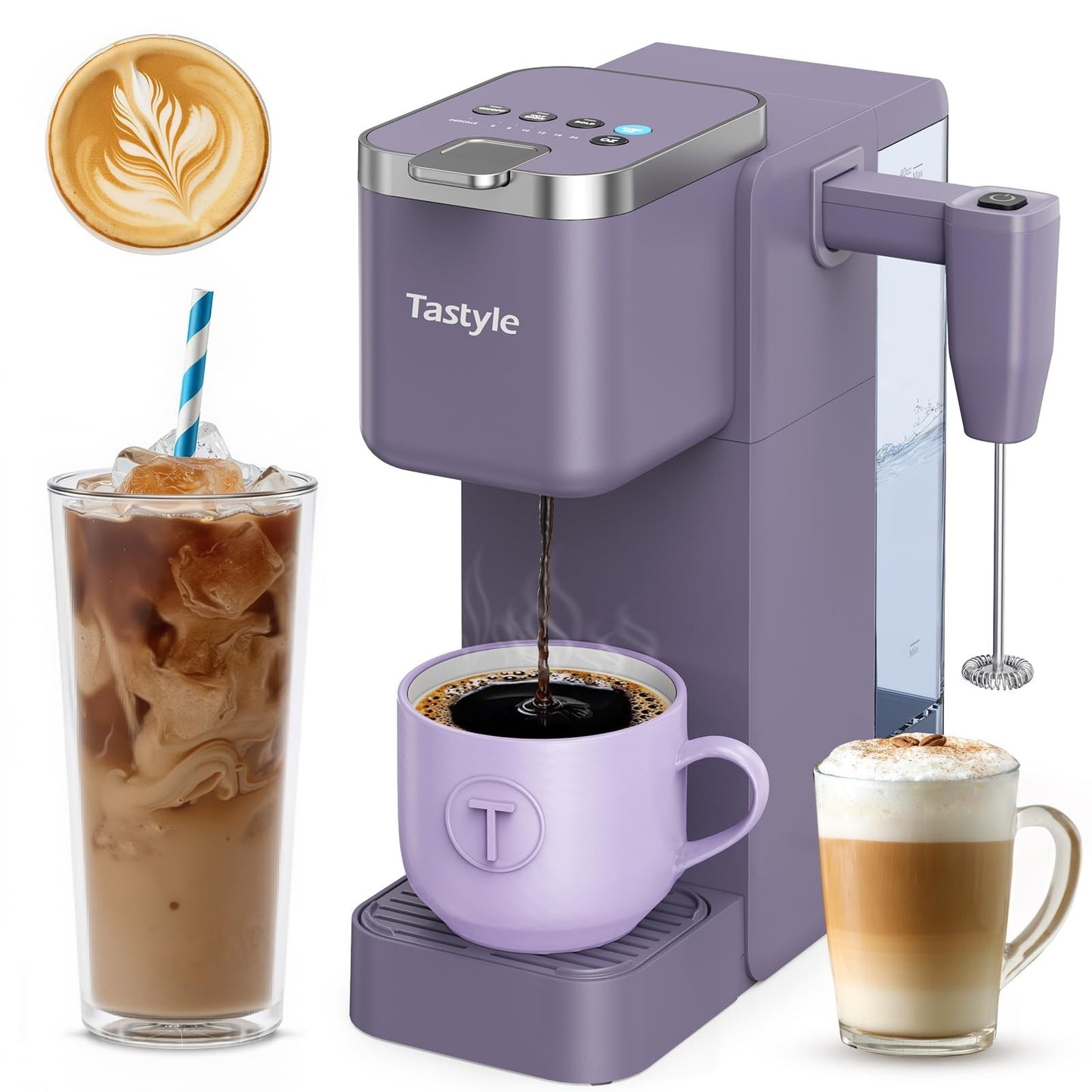 Single Serve Coffee Maker with Milk Frother, 40oz Tank, 6 Brew Sizes, BPA Free1
