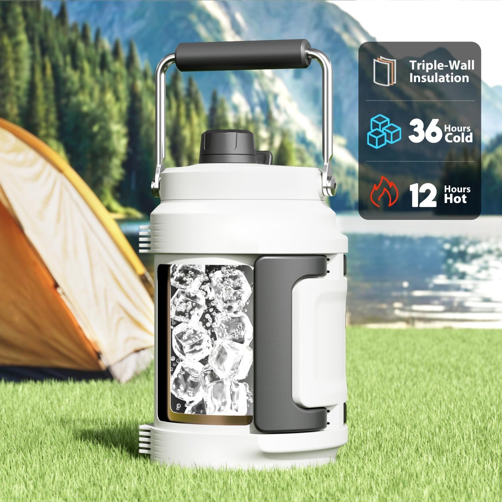 64 oz Insulated Water Bottle - Triple Wall Vacuum Jug with Straw & Spout Lid, Le3