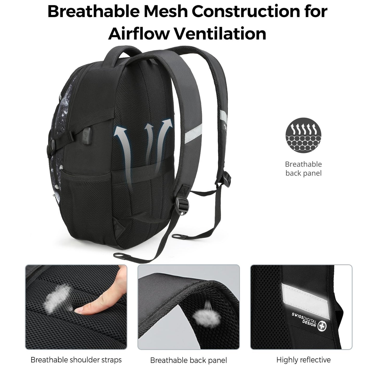 Travel Laptop Backpack with USB Charging Port, Fits 15.6" Computer, 31L, Starry6