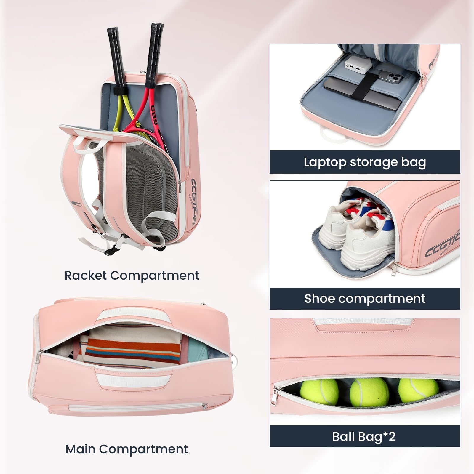 Multi-Functional Tennis & Pickleball Backpack with Shoe Compartment & Laptop Sle2