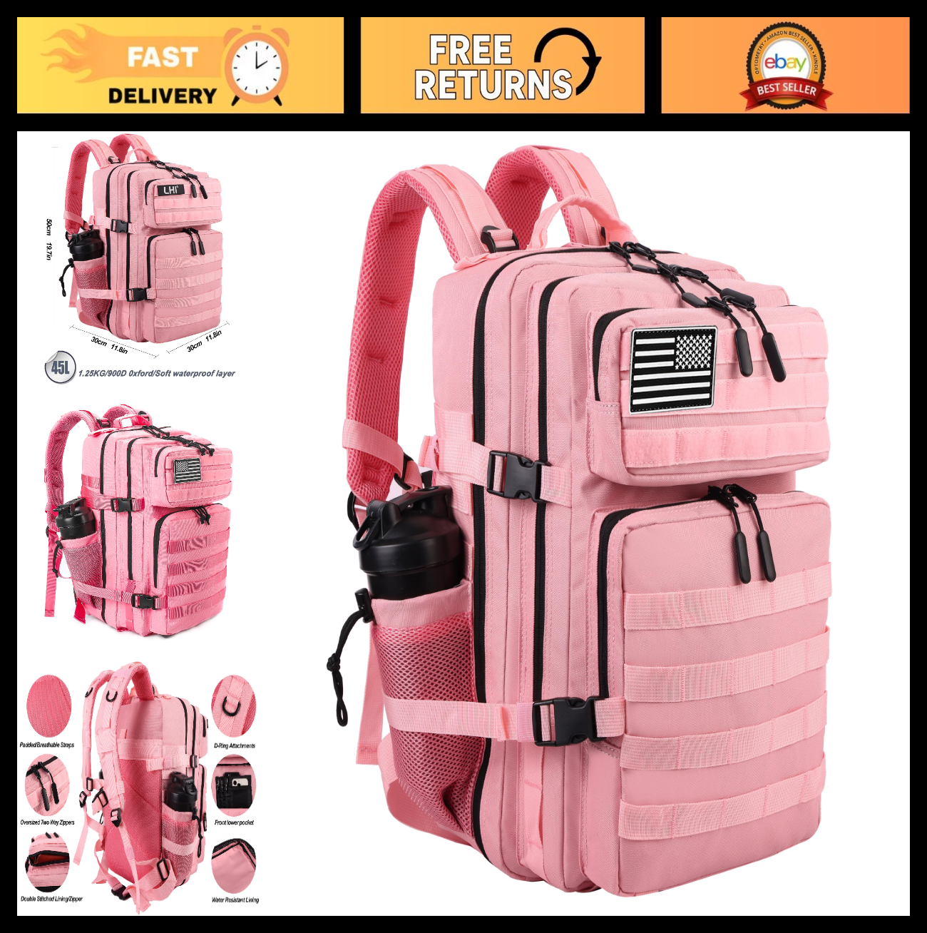 Tactical 45L Military Backpack for Men & Women   3 Day Assault Rucksack, Molle,0
