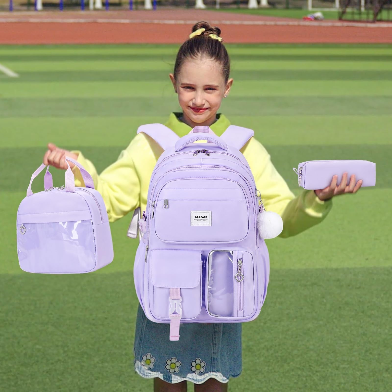 Stylish Girls Backpack Set with Lunch Bag & Pencil Pouch   Teen Laptop Bookbag,2