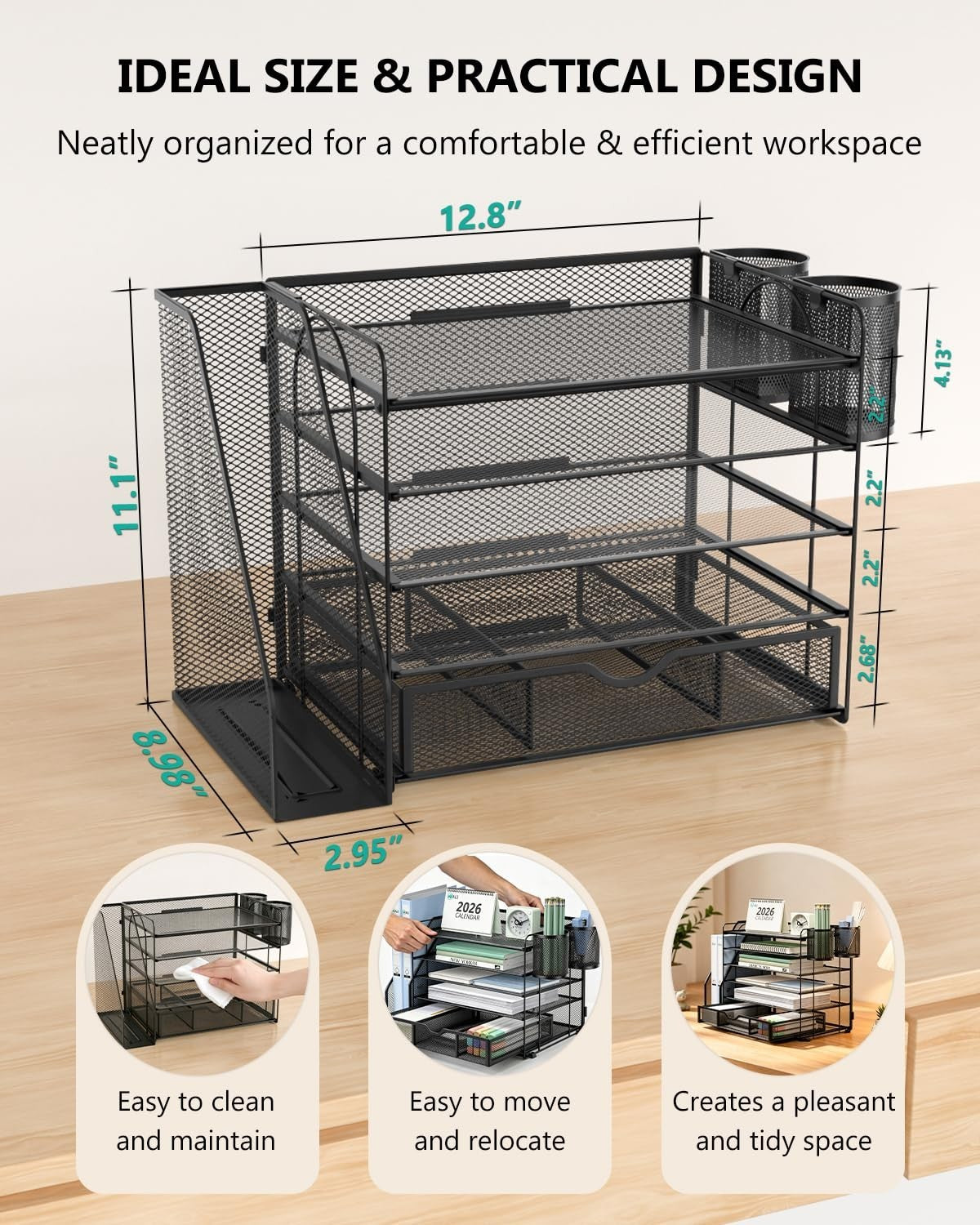 5 Tier Desktop File Organizer with Drawer & Pen Holders   Office Desk Accessorie2