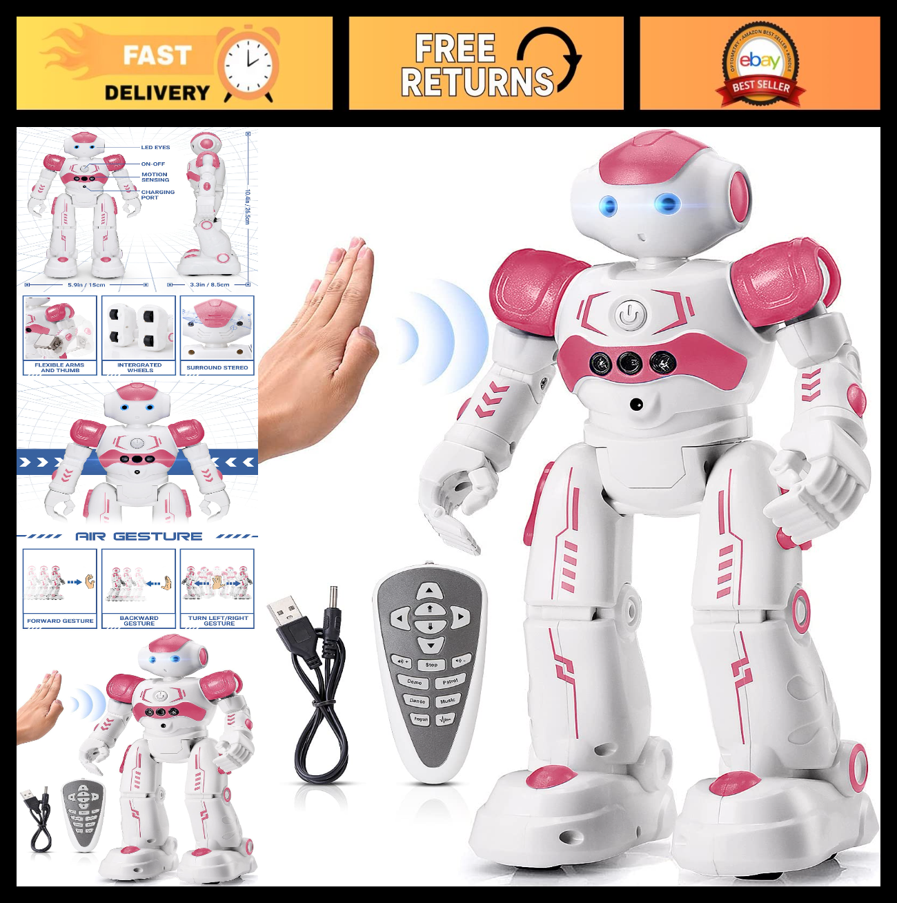 Remote Control Gesture Sensing Robot Toy for Kids Age 3 8   Pink Birthday Gift0