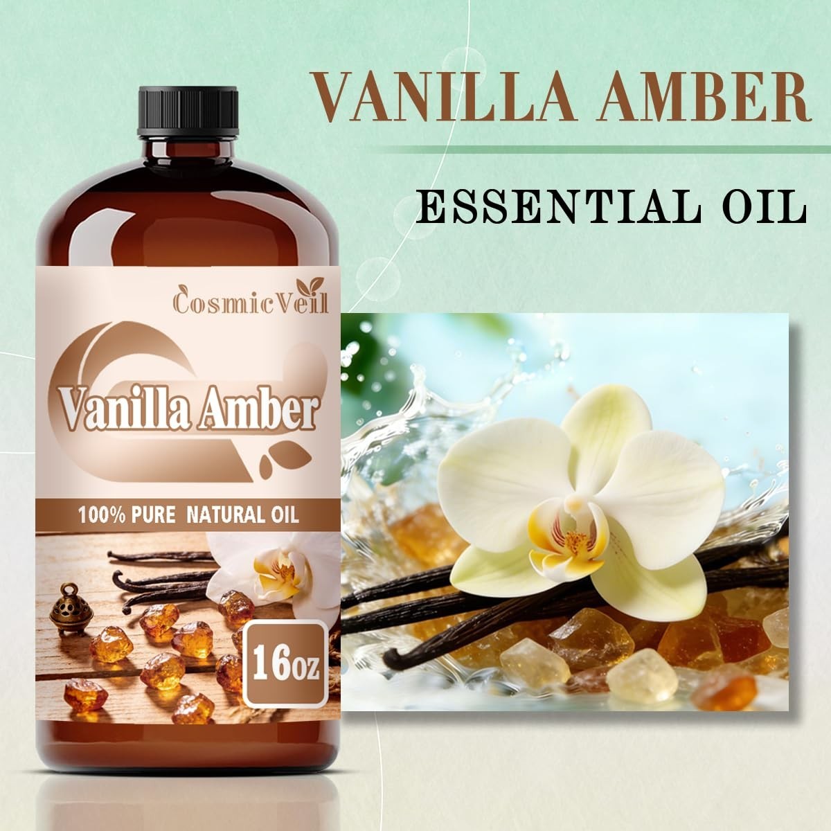 Vanilla Amber Essential Oil 16oz | Fragrance Oil for Diffuser, Candle Making, Sk2