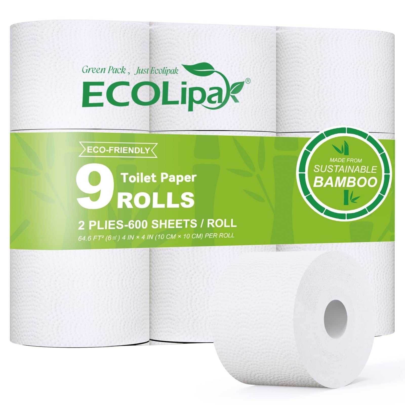 Bamboo Toilet Paper 2 Ply, 9 Mega Rolls, 320 Sheets   Soft, Absorbent, Septic Sa1