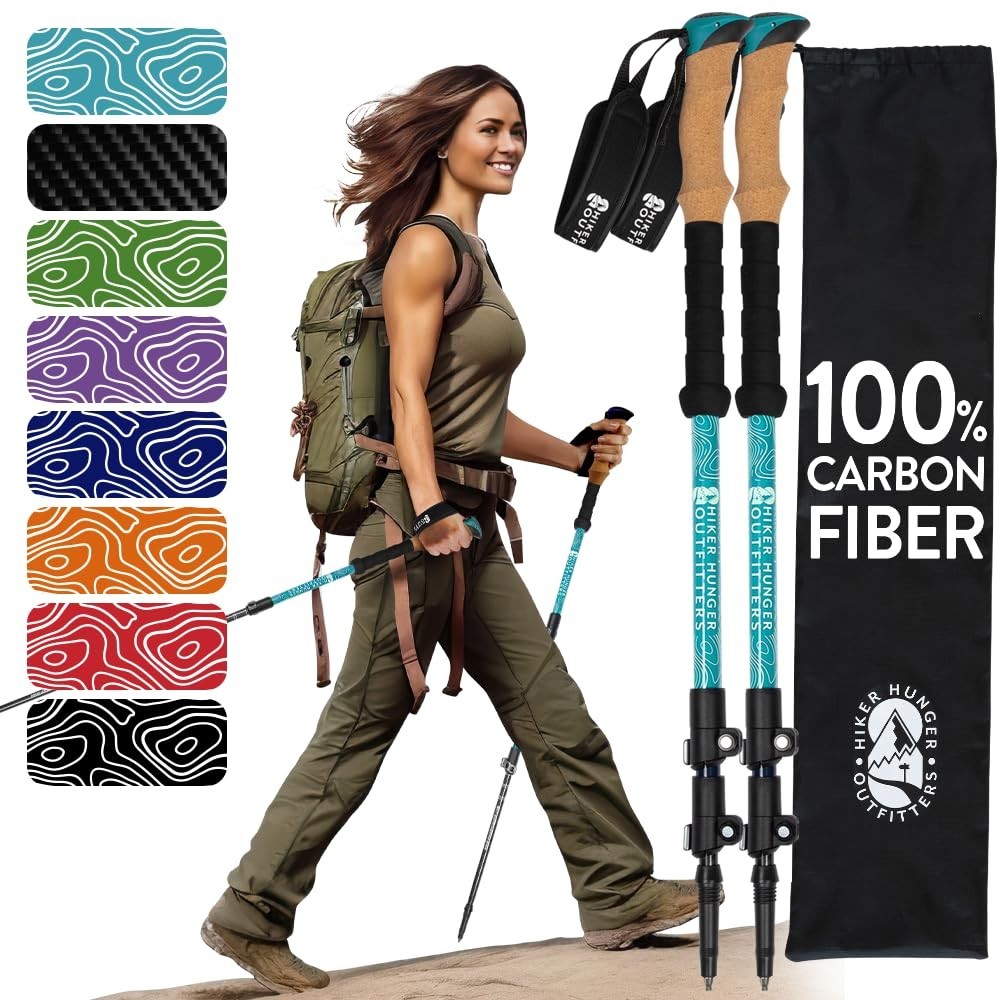 Lightweight Carbon Fiber Trekking Poles - Collapsible Hiking Sticks with Cork Gr1