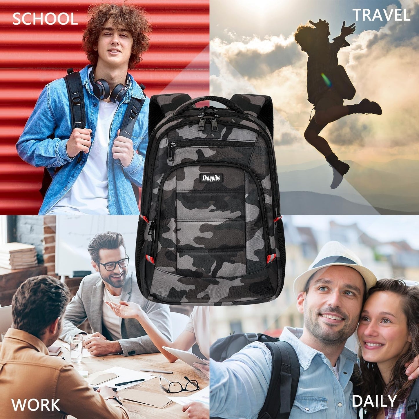 Anti Theft Laptop Backpack 15.6"   Travel, School, Work, Camo BookBag for Teens2