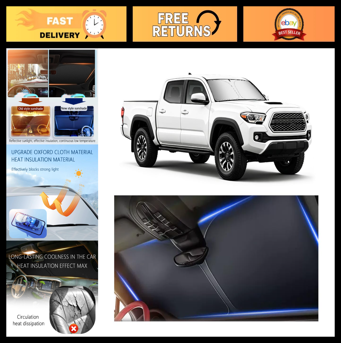 Foldable Car Windshield Sun Shade - 2026 Upgrade, Fits Toyota Tacoma 2016-2026,0
