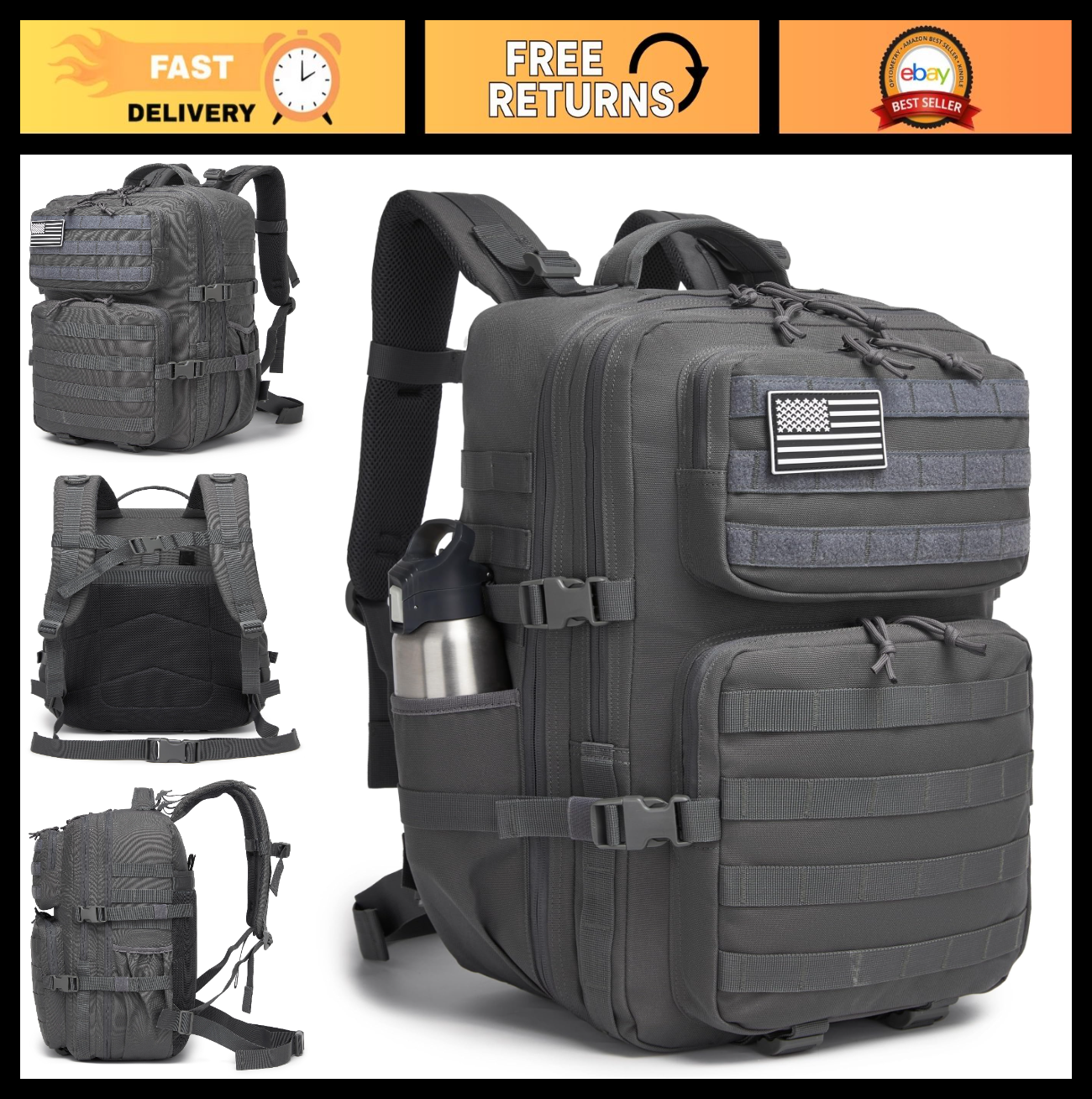 Waterproof Military Tactical Backpack   3 Day Assault Pack, Molle Daypack with W0