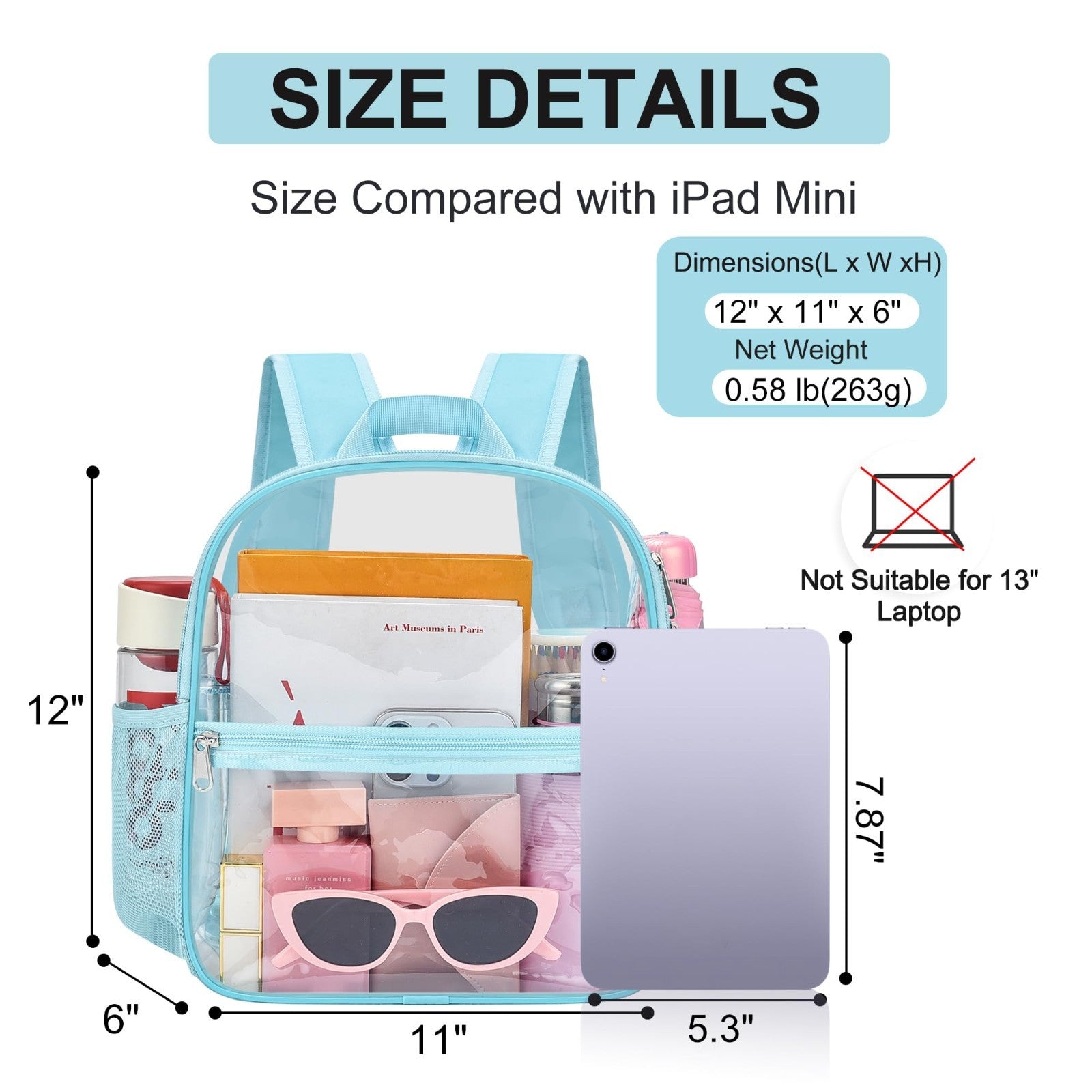 Clear Stadium Backpack - Waterproof, 12x6x12, Ideal for Concerts & Sports Events4