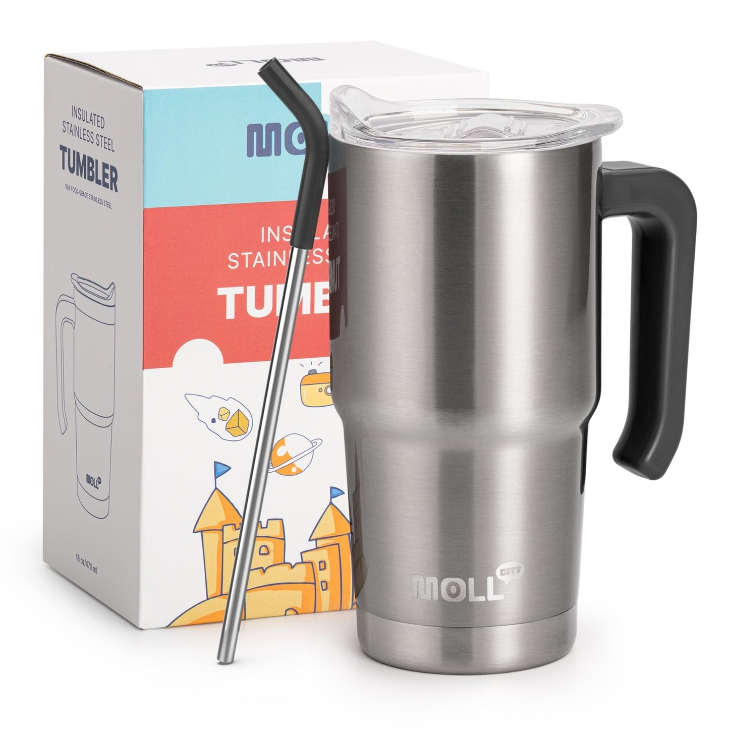 16 oz Insulated Stainless Steel Tumbler with Handle, Double Wall Travel Mug, Lid1