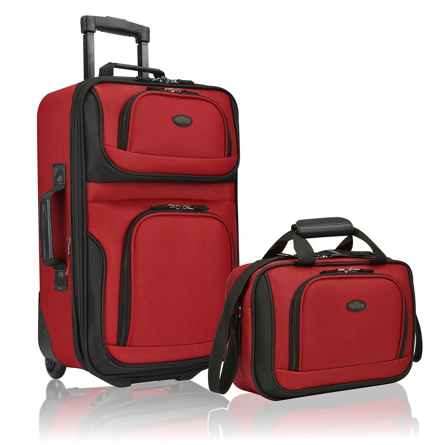 Lightweight Softside Rolling Carry-on Suitcase, 2-Wheel Travel Luggage Set, Red1