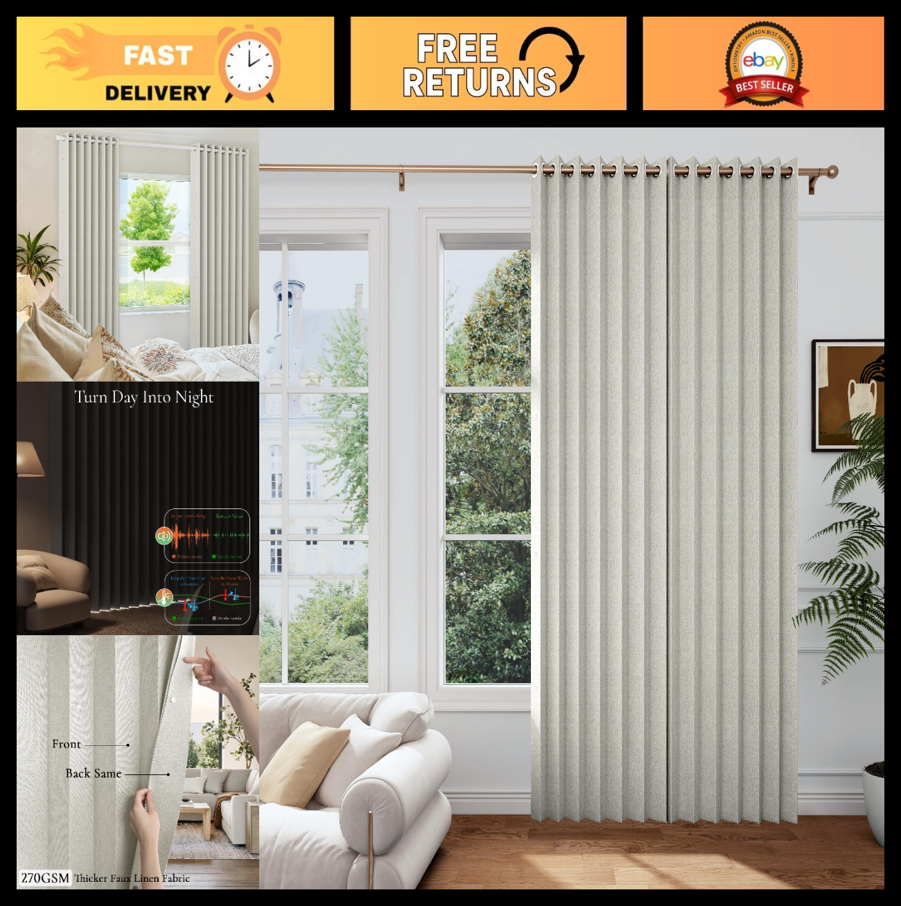 Thermal Insulated Blackout Pleated Curtains with Magnetic Closure, 1 Panel, 45x90