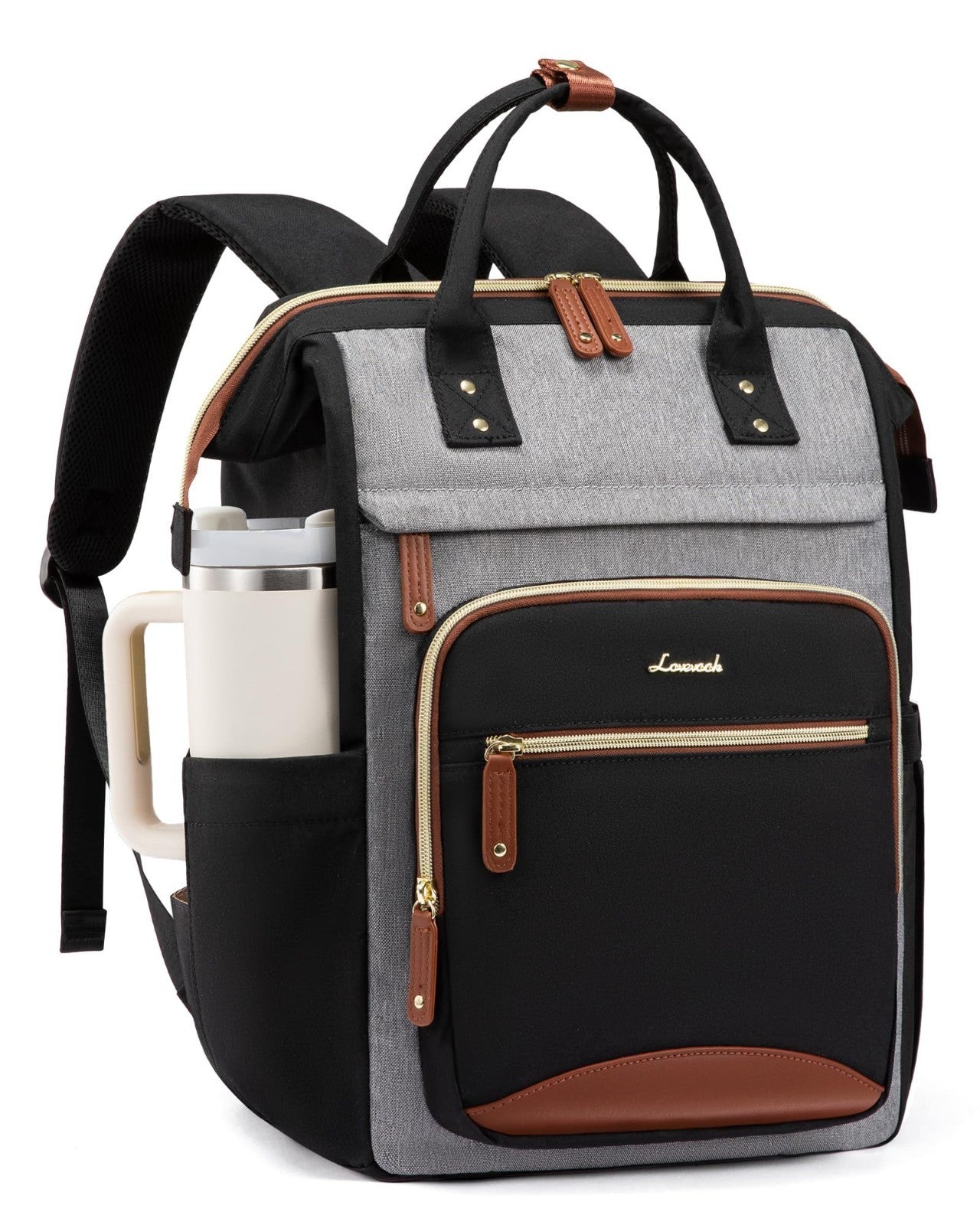 Stylish Waterproof Laptop Backpack for Women, 15.6" Large Capacity Work Bag, Cup1