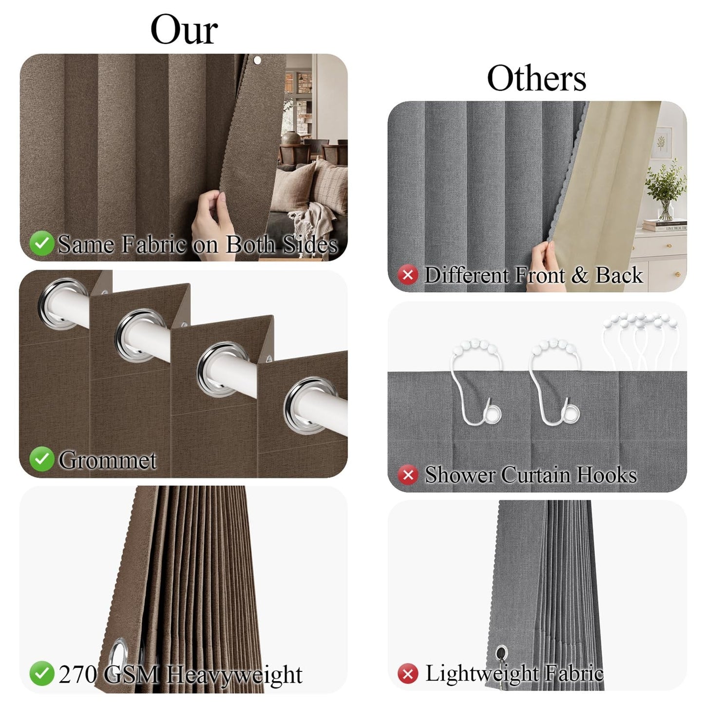100% Blackout Magnetic Accordion Door Curtain   80" Length, Brown, Single Panel,5