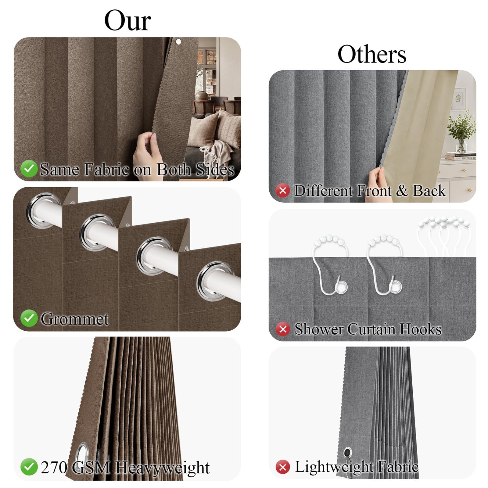 100% Blackout Magnetic Accordion Door Curtain   80" Length, Brown, Single Panel,5