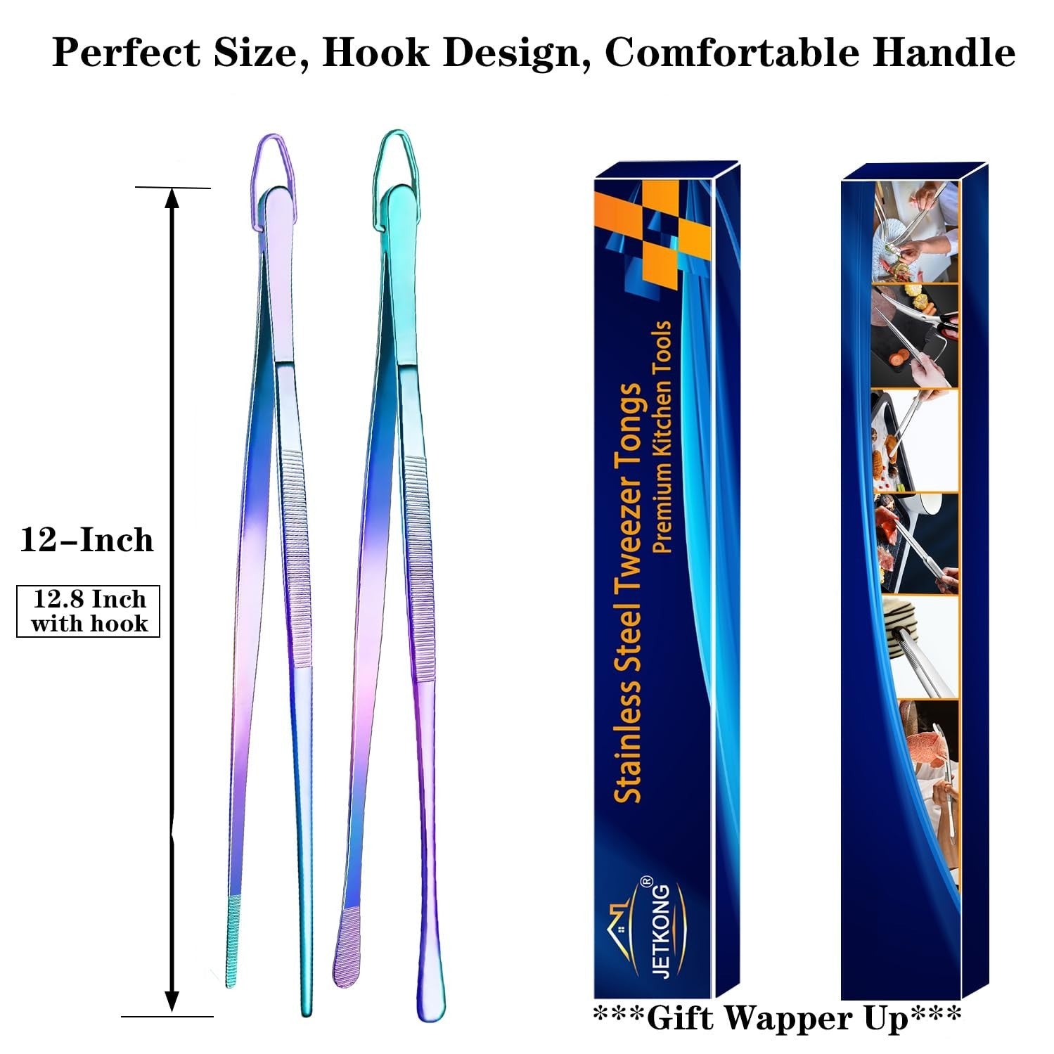 12 Inch Culinary Tweezers   2 Pcs Food Tongs Kitchen Cooking Tools (Rainbow)6