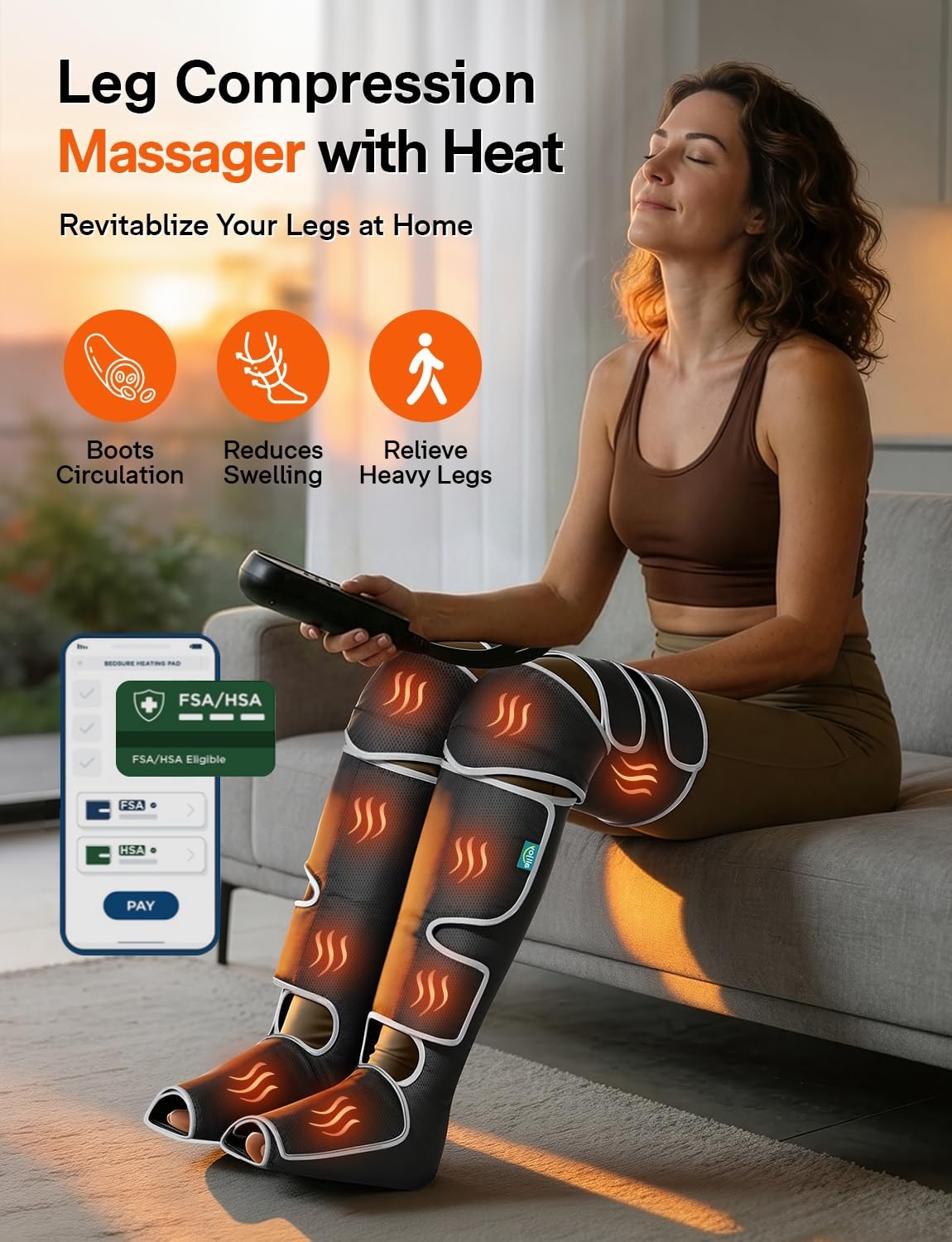 Leg Massager for Circulation & Pain Relief - Heat, Compression, 5 Modes, Gift Id2