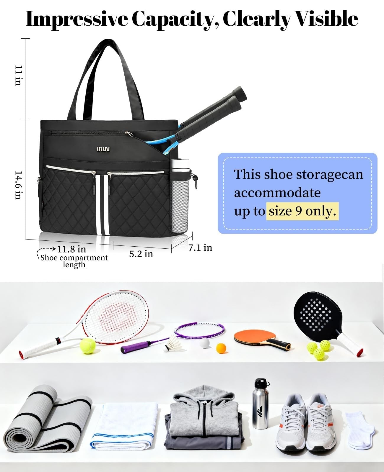 Tennis Bag for Women - Holds 2 Rackets, Ventilated Shoe Compartment, Gym & Pickl2