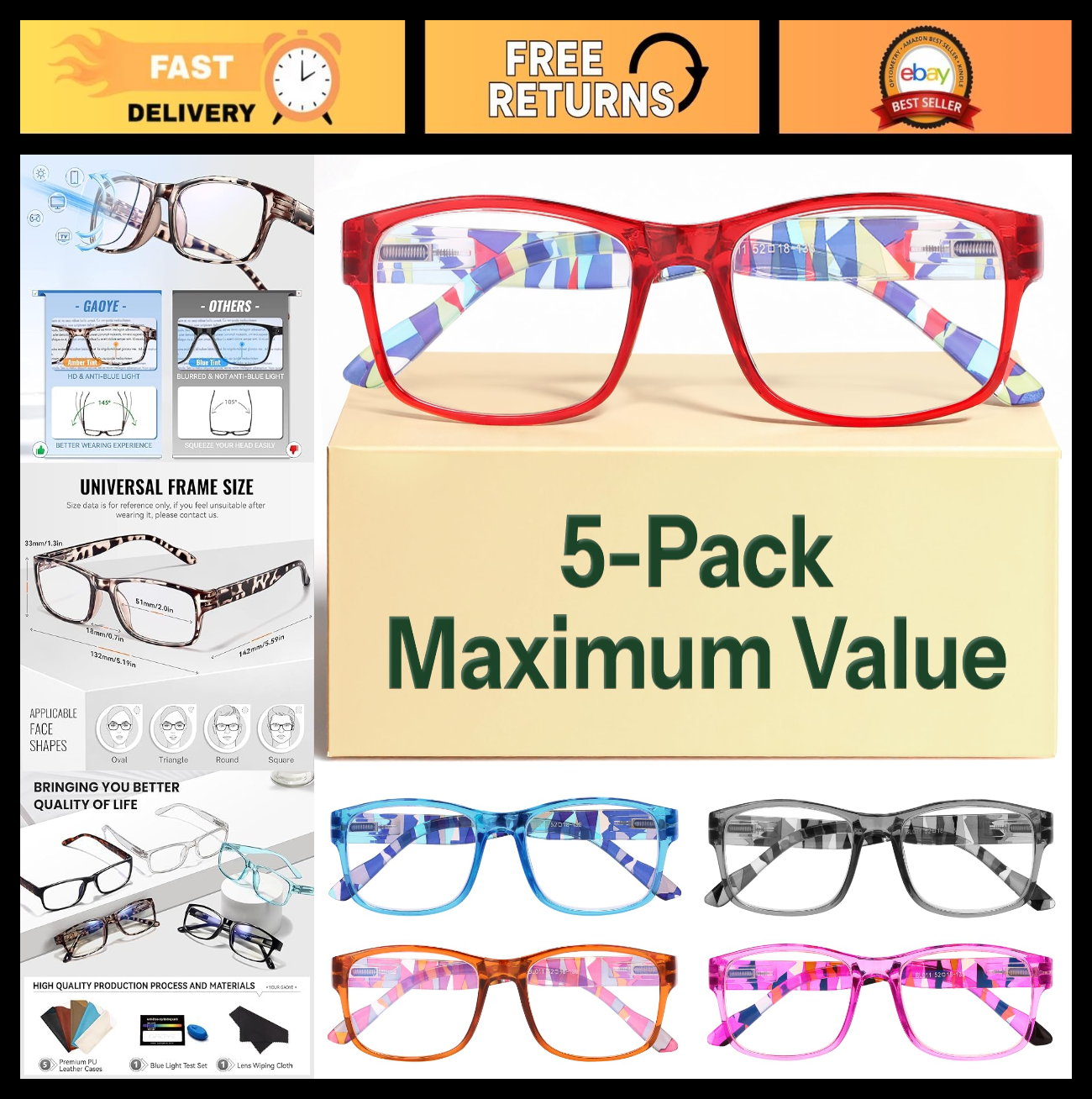 2.5x Professional Reading Glasses - All-Day Comfort, Blue Light Protection, FSA-0