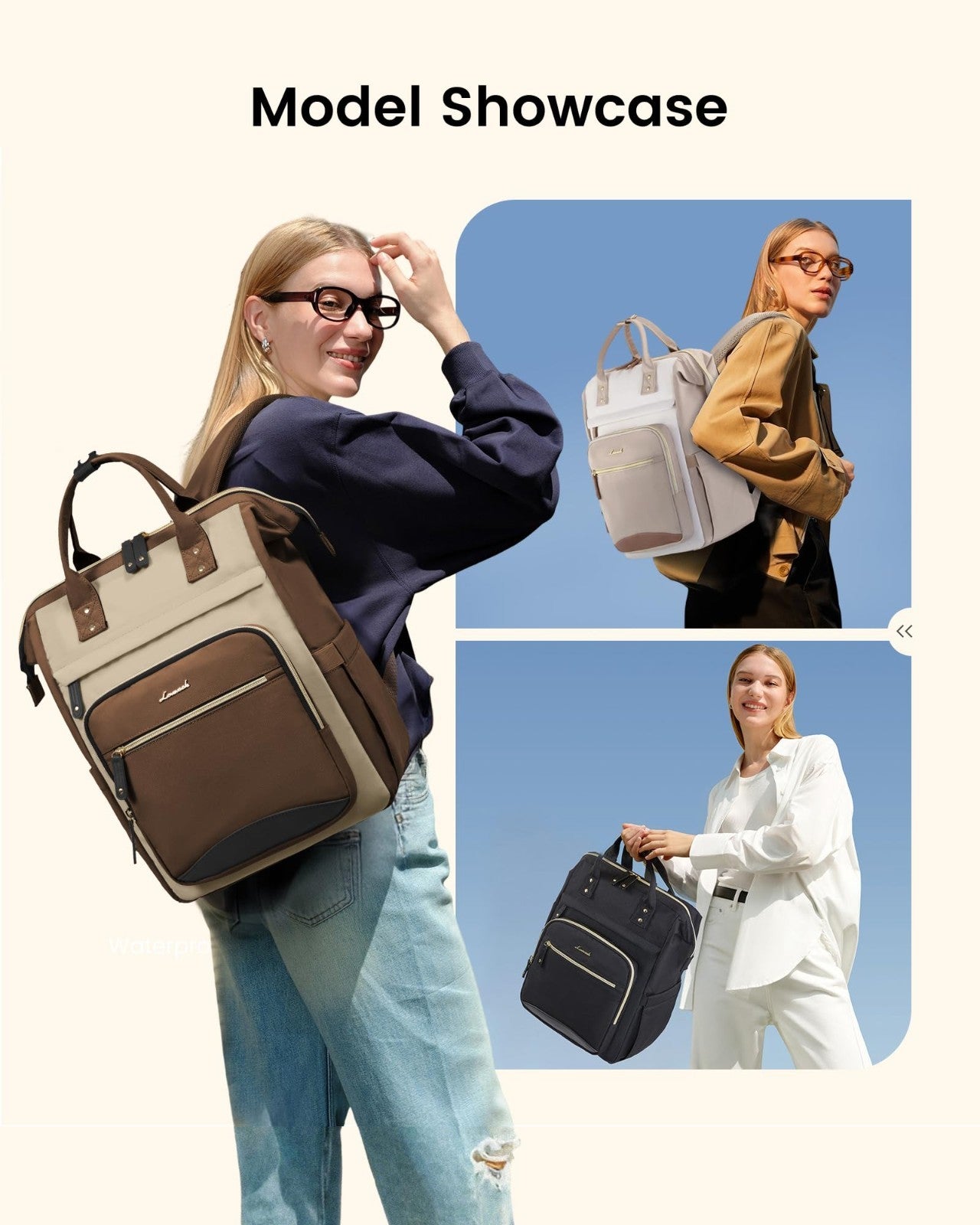 Stylish Waterproof Laptop Backpack for Women, Large Capacity Work Bag, 15.62