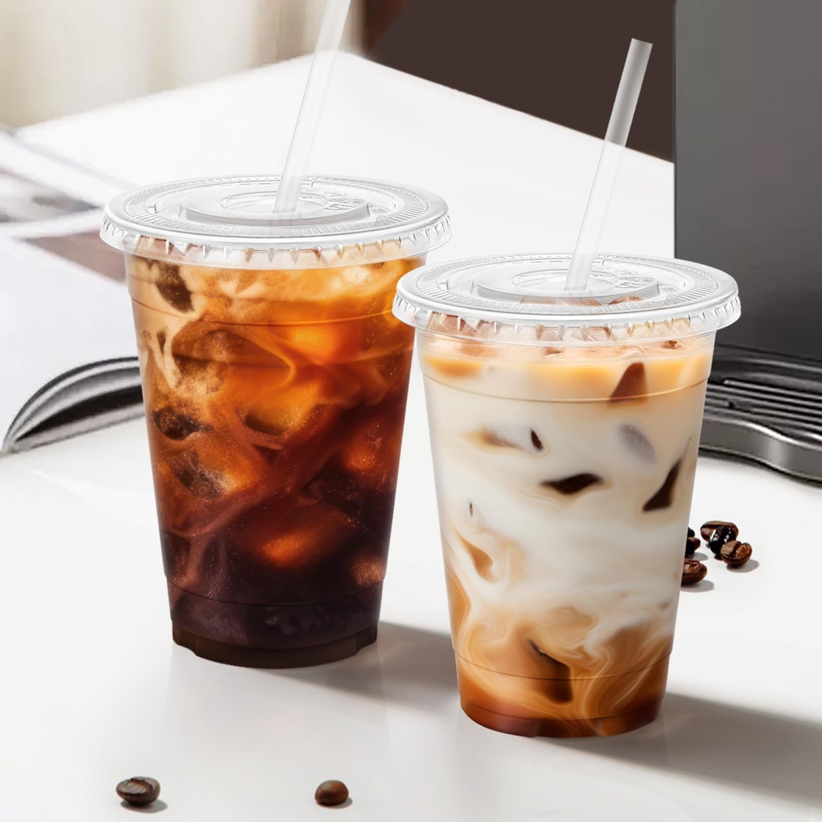 500 Pack 16 oz Clear Plastic Cups with Lids & Straws | Disposable Cold Drink Cup2
