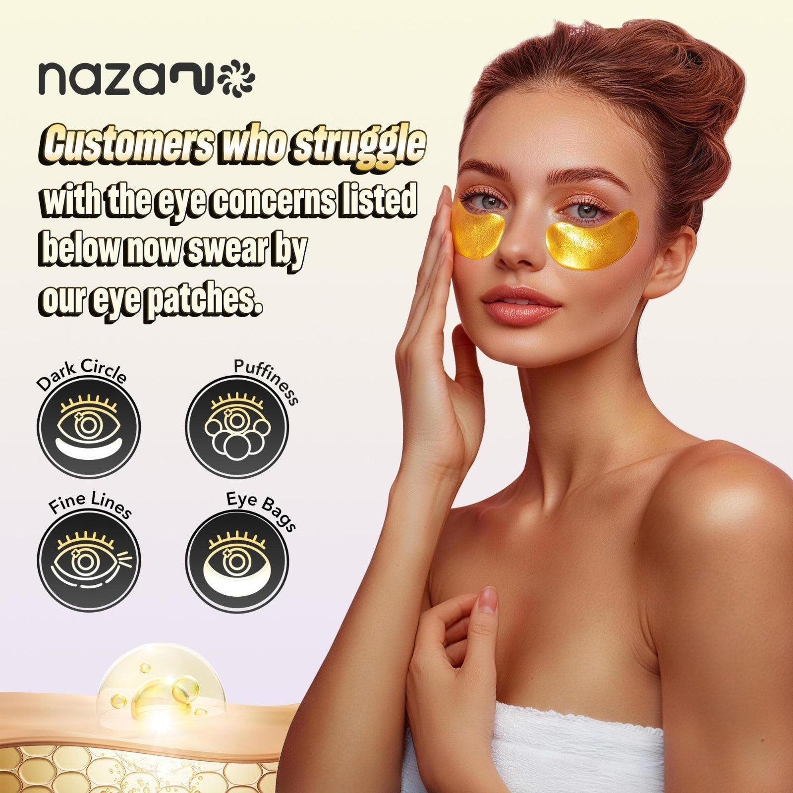 24K Gold Under Eye Patches   12 Pcs Hydrating Eye Masks for Dark Circles & Puffi2