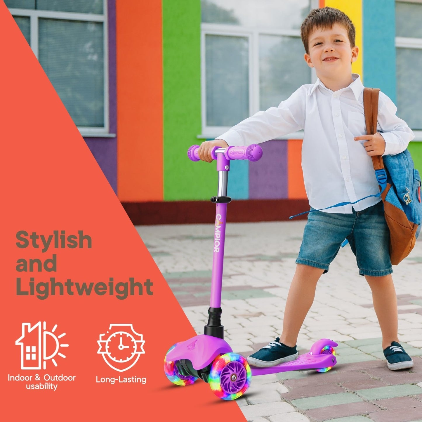 Mini 3-Wheel Scooter for Kids - LED Light-Up Wheels, Adjustable Handlebar, Anti-8