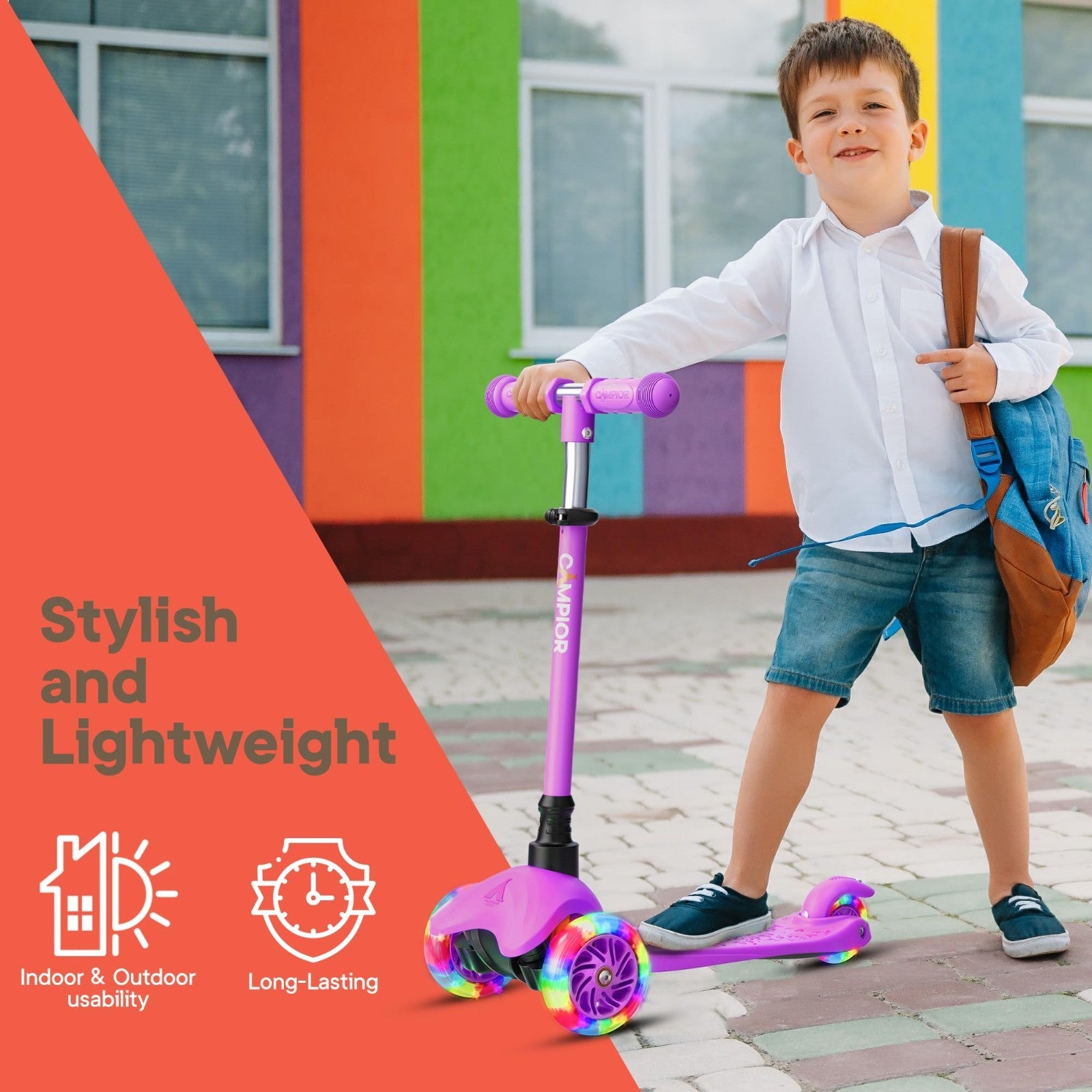 Mini 3-Wheel Scooter for Kids - LED Light-Up Wheels, Adjustable Handlebar, Anti-8