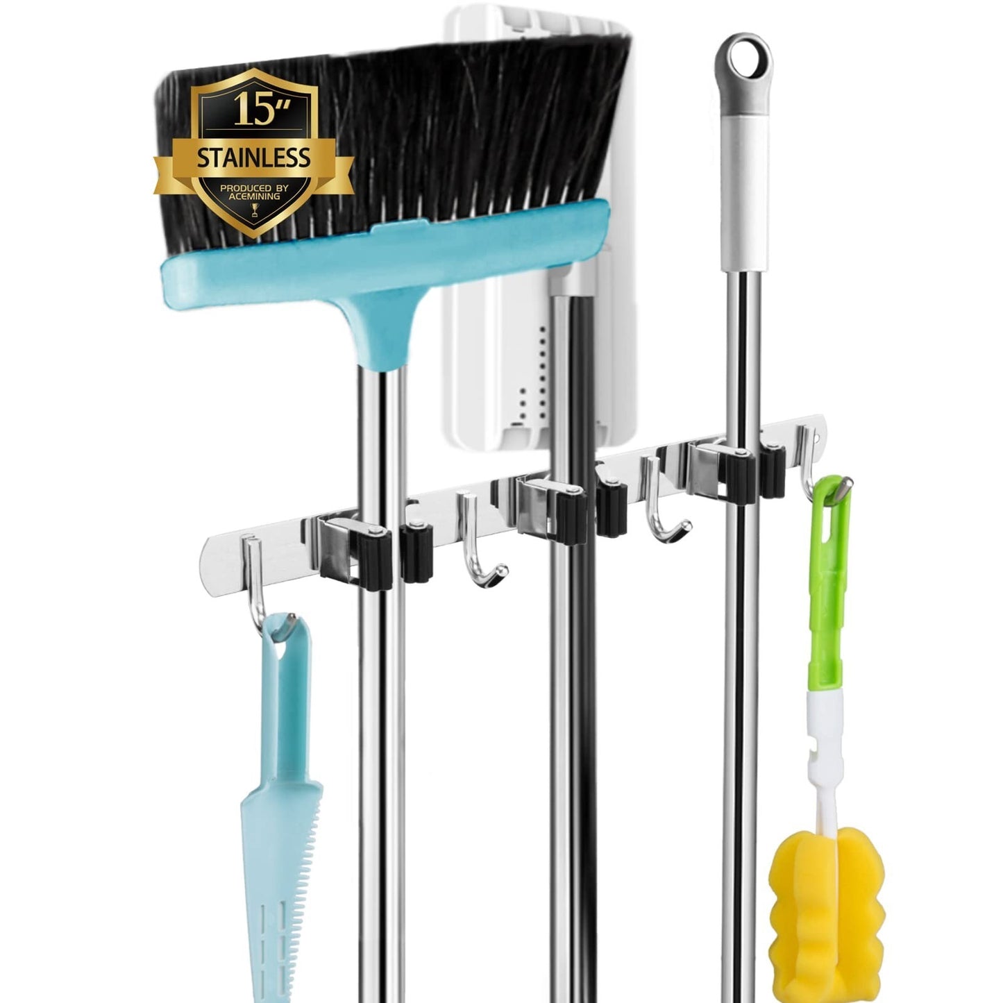 Heavy Duty Wall Mount Broom Holder - 3 Racks & 4 Hooks Mop Organizer Storage1
