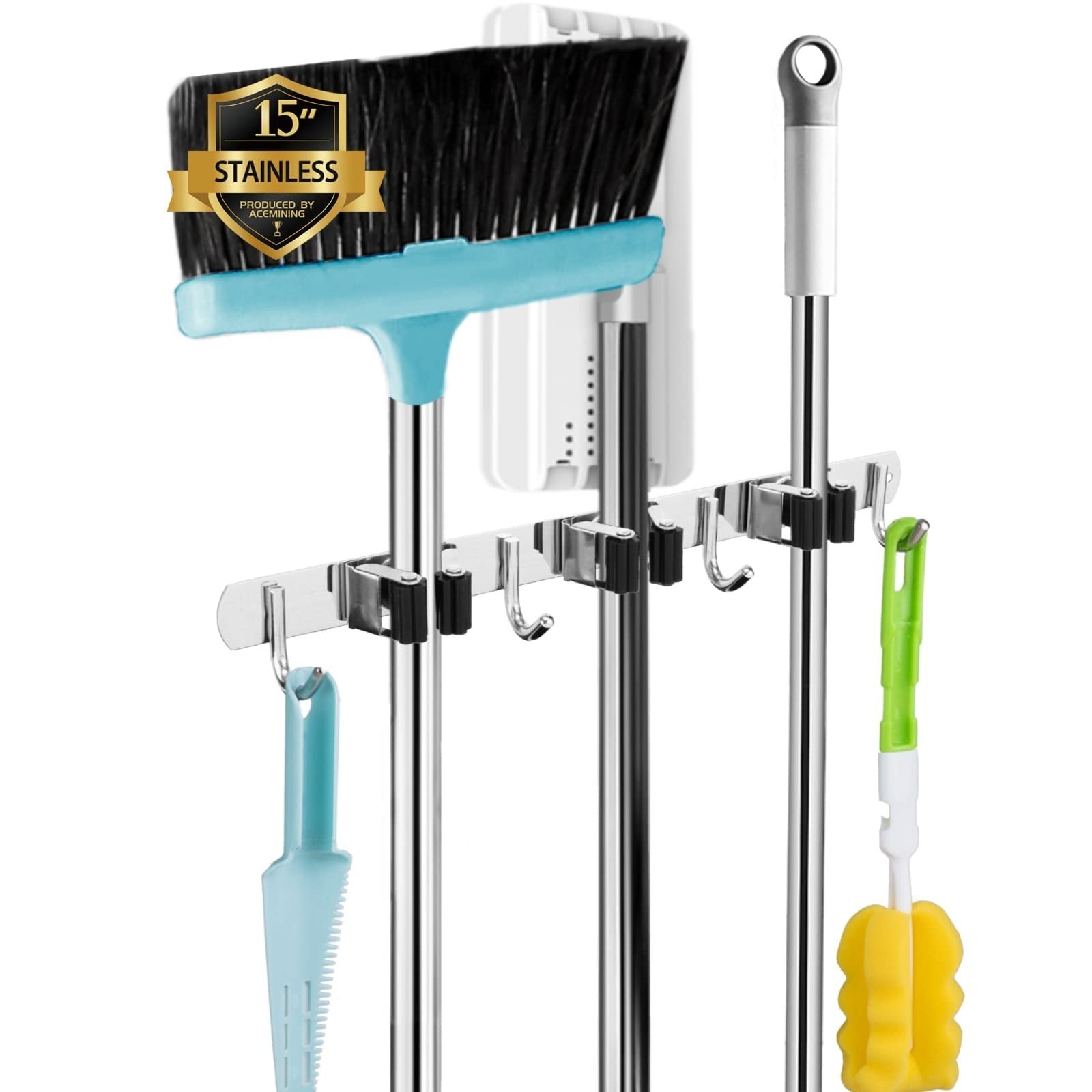 Heavy Duty Wall Mount Broom Holder - 3 Racks & 4 Hooks Mop Organizer Storage1